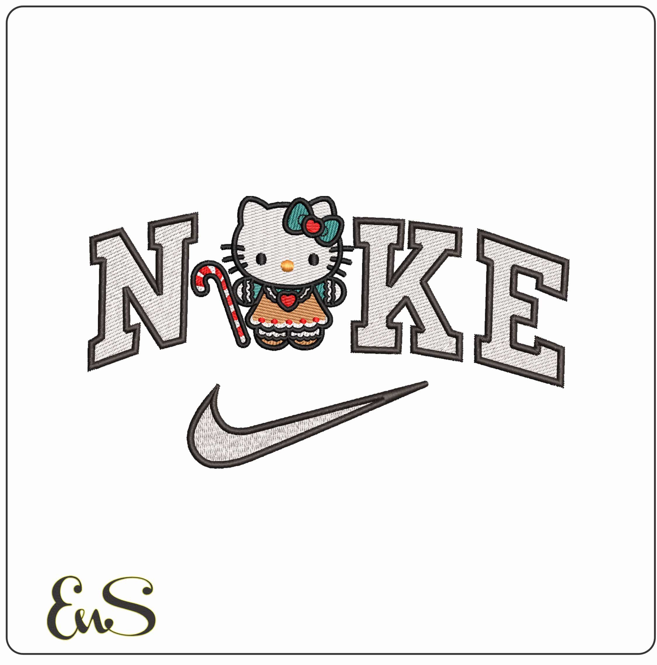 Nike Hello Kitty Christmas Candy Cane- Elegant embroidery design file - instant download
