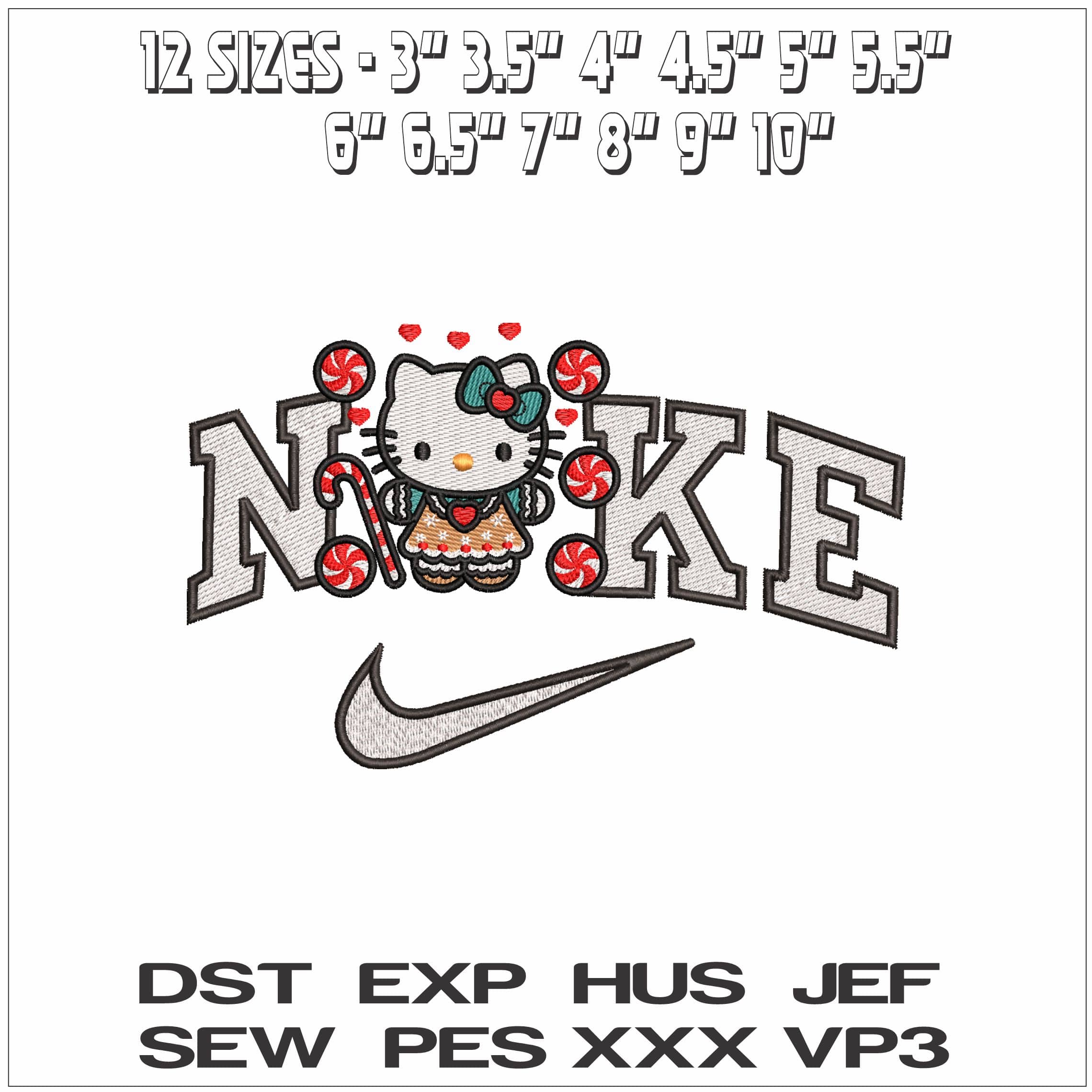 Nike Hello Kitty Christmas Sweets- Elegant embroidery design file - instant download — view 2