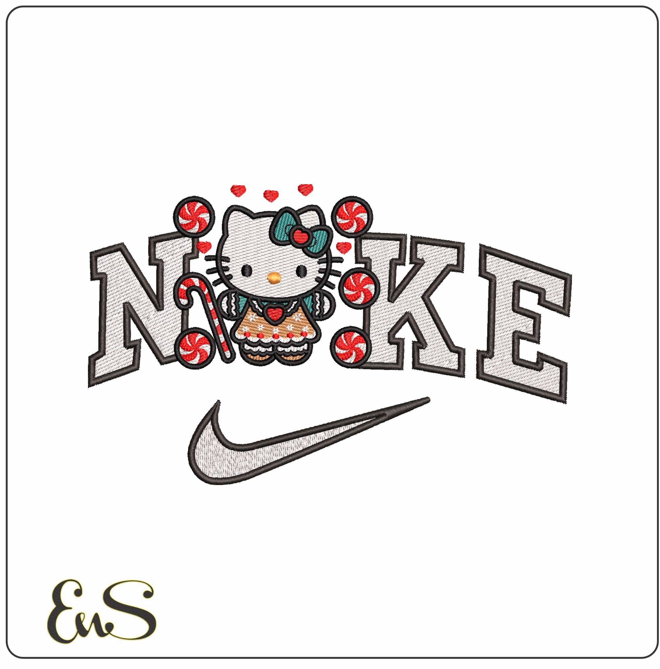 Nike Hello Kitty Christmas Sweets- Elegant embroidery design file - instant download