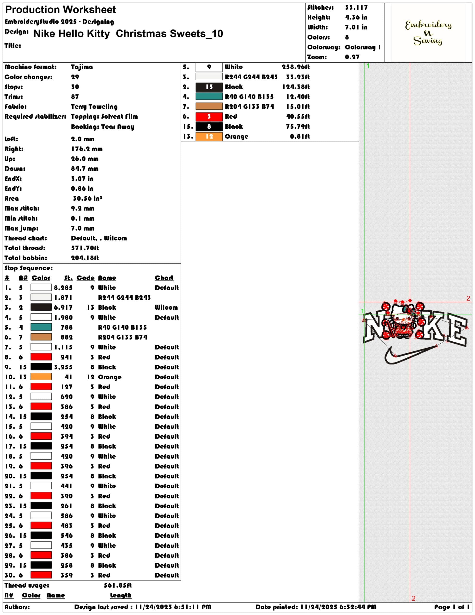 Nike Hello Kitty Christmas Sweets- Elegant embroidery design file - instant download — view 3