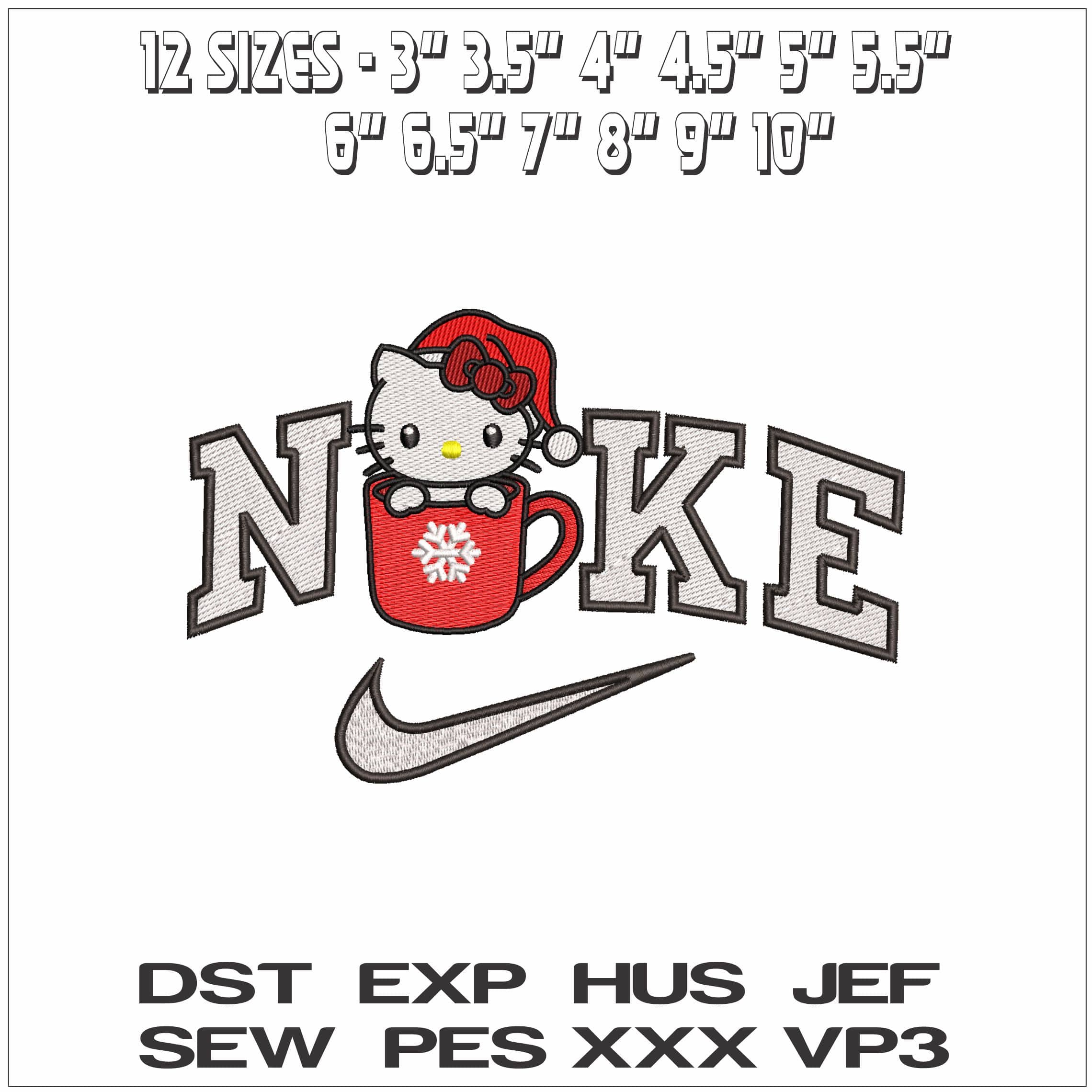 Nike Hello Kitty Christmas Cup- Elegant embroidery design file - instant download — view 2