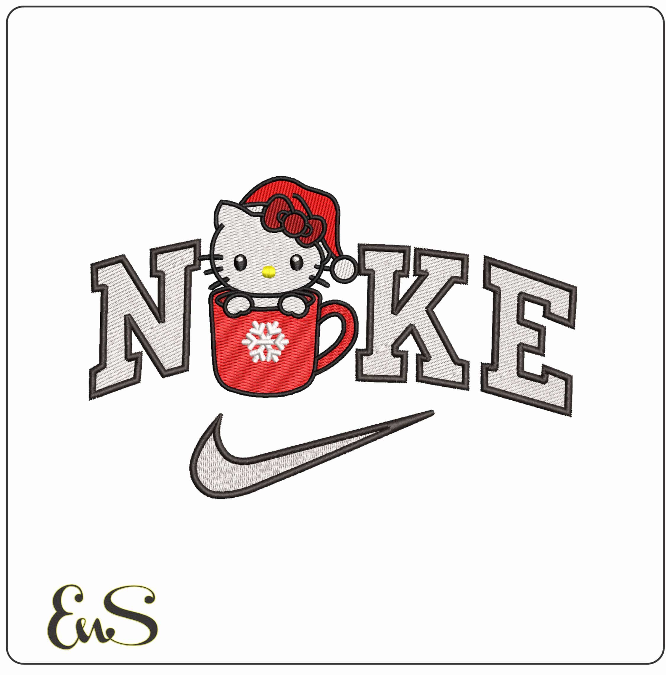 Nike Hello Kitty Christmas Cup- Elegant embroidery design file - instant download