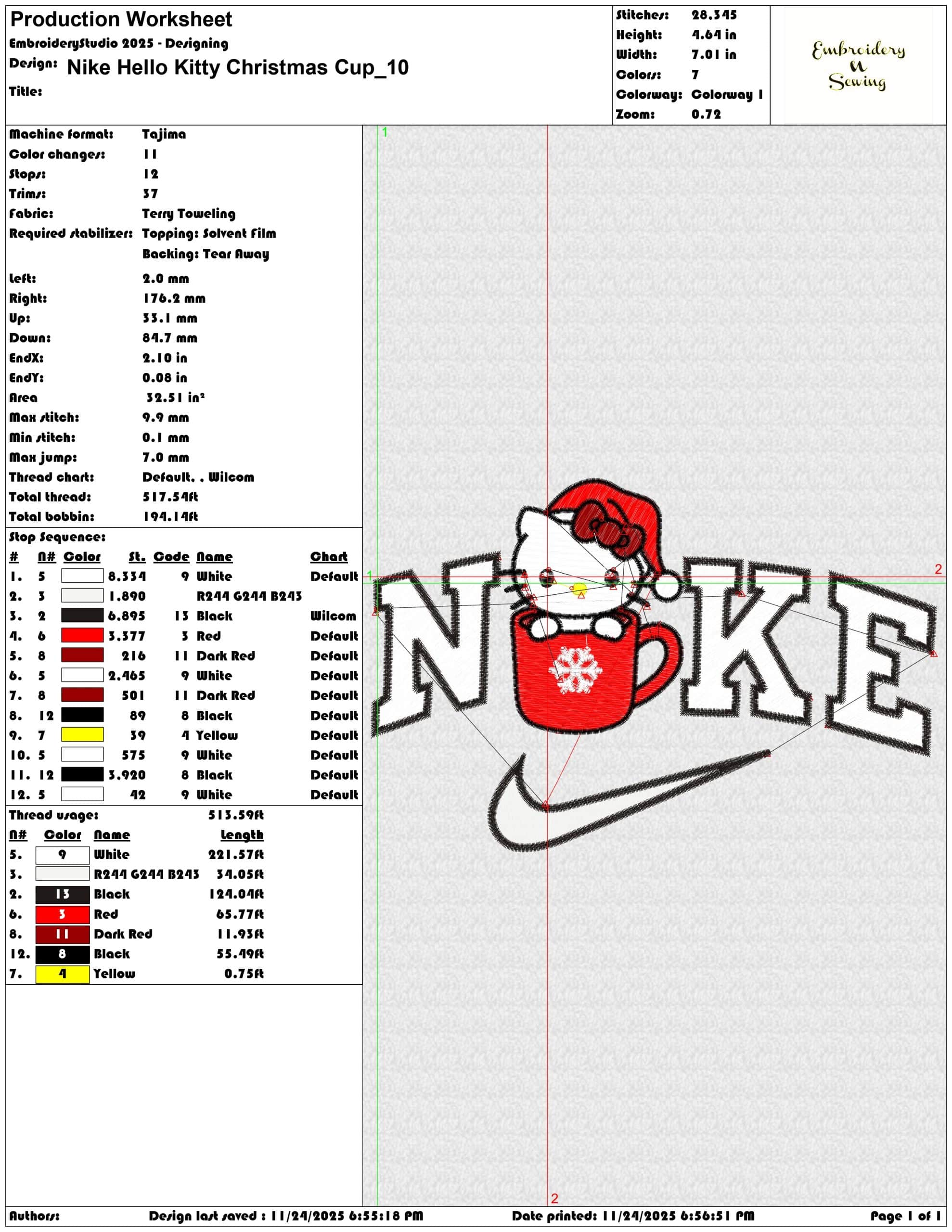 Nike Hello Kitty Christmas Cup- Elegant embroidery design file - instant download — view 3