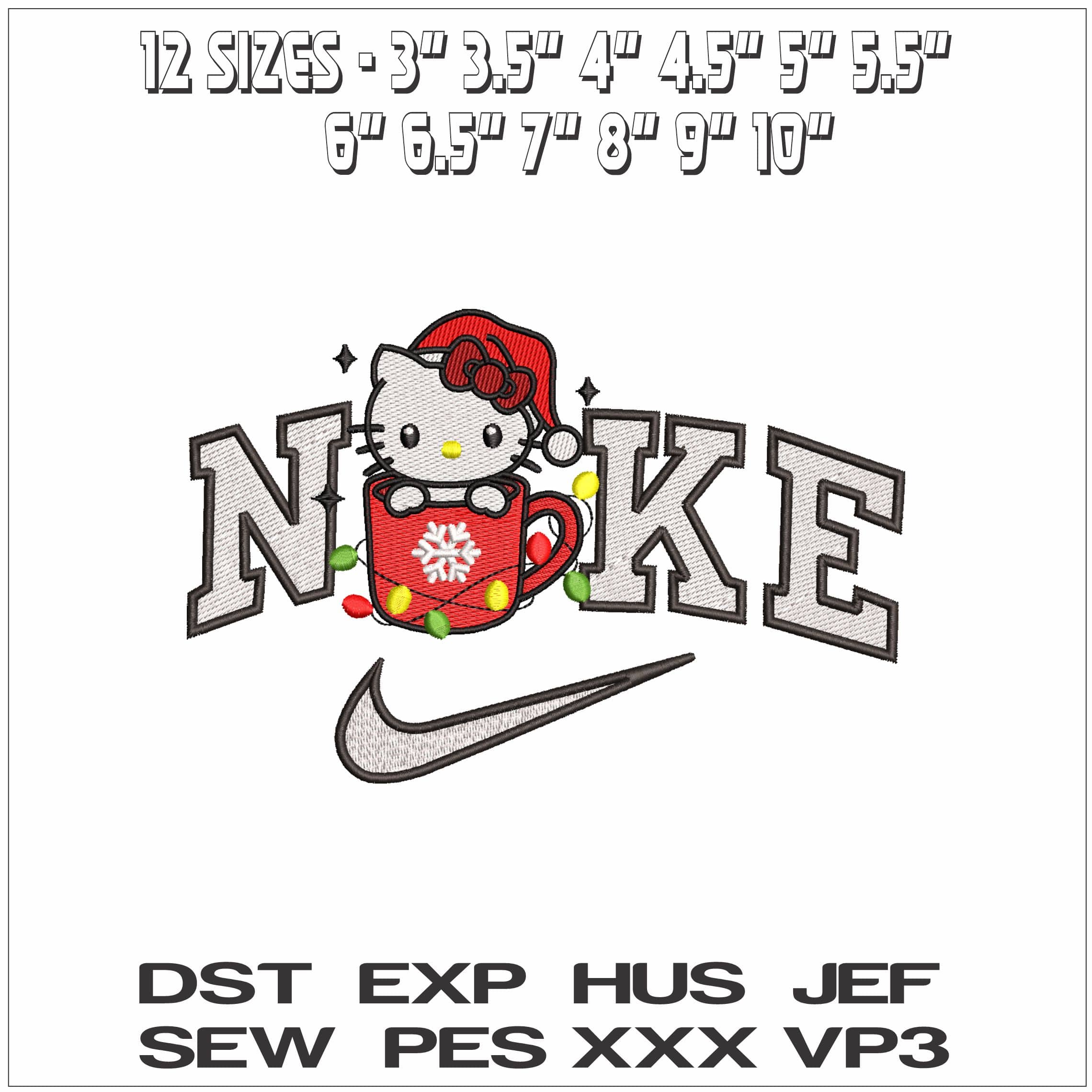 Nike Hello Kitty Christmas Cup with Lights- Elegant embroidery design file - instant download — view 2
