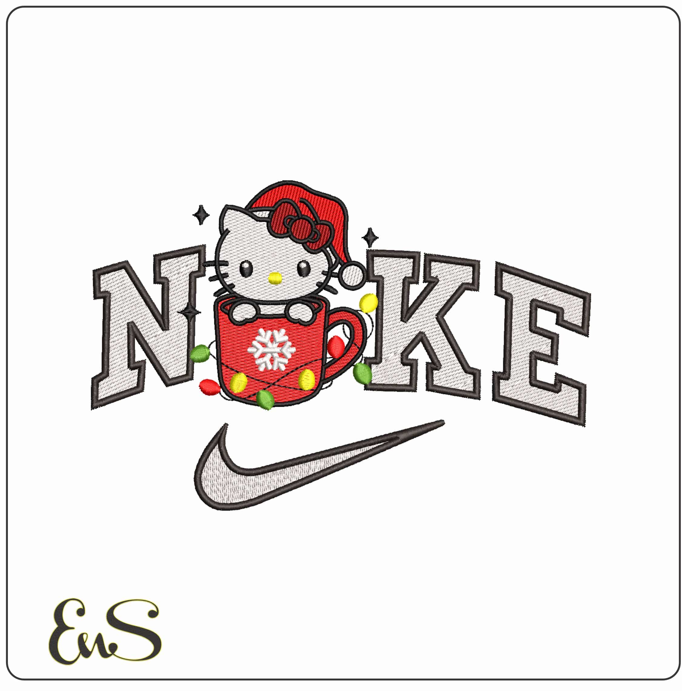 Nike Hello Kitty Christmas Cup with Lights- Elegant embroidery design file - instant download