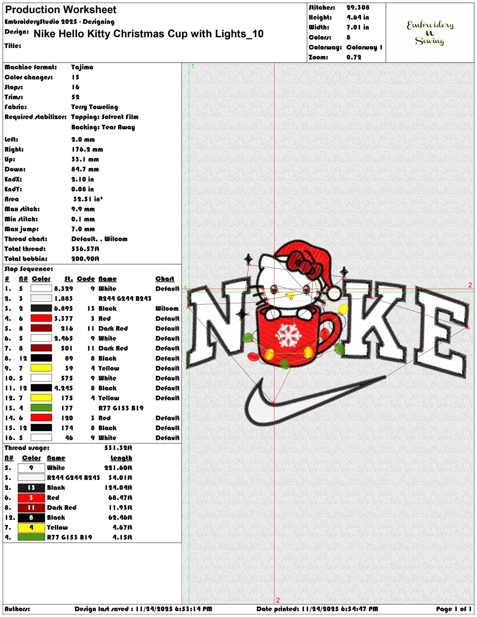Nike Hello Kitty Christmas Cup with Lights- Elegant embroidery design file - instant download — view 3