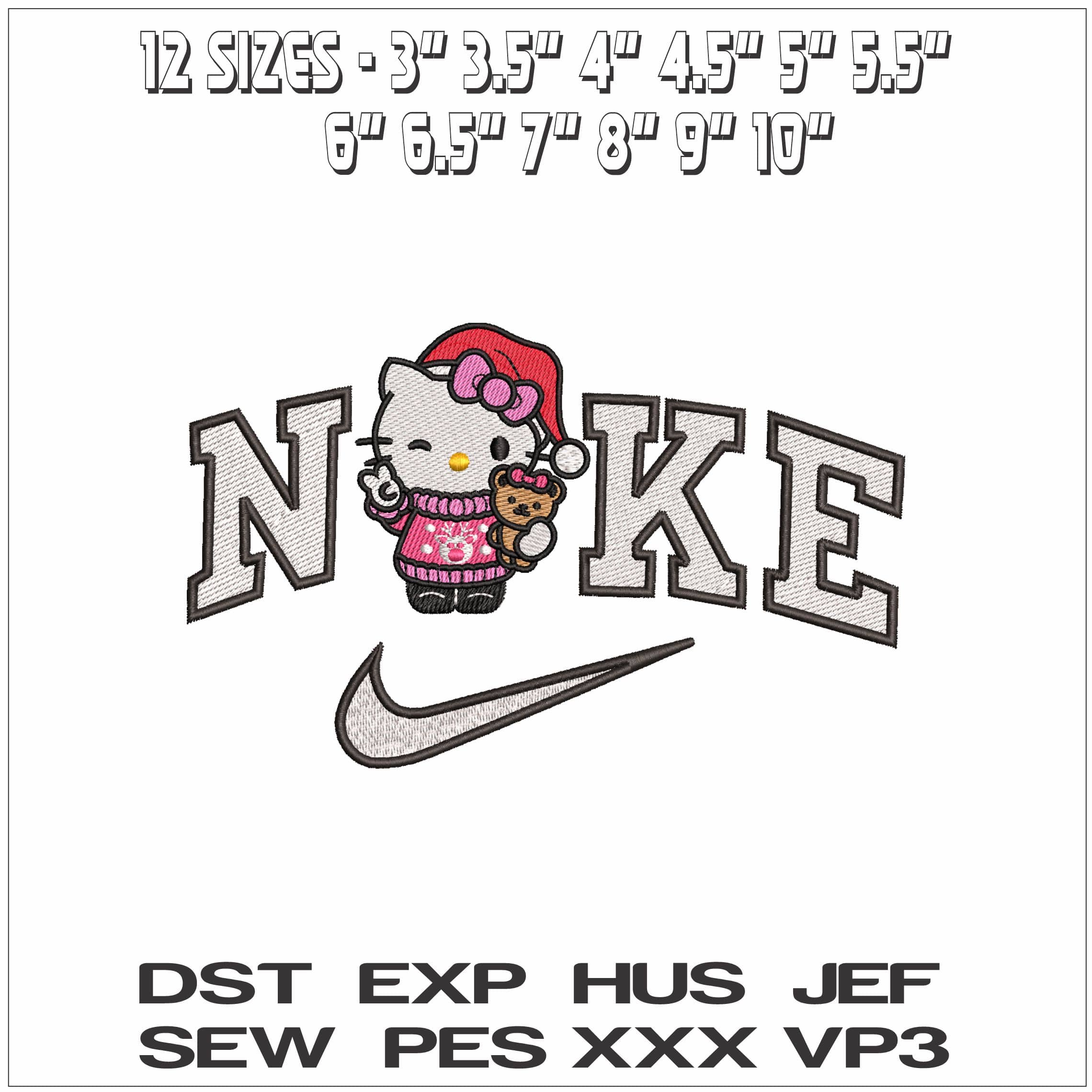 Nike Hello Kitty Christmas Outfit- Elegant embroidery design file - instant download — view 2