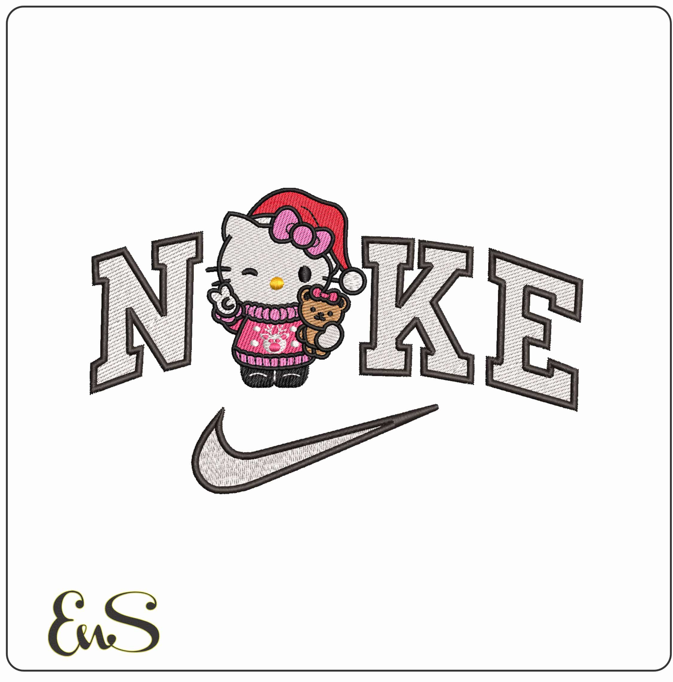 Nike Hello Kitty Christmas Outfit- Elegant embroidery design file - instant download