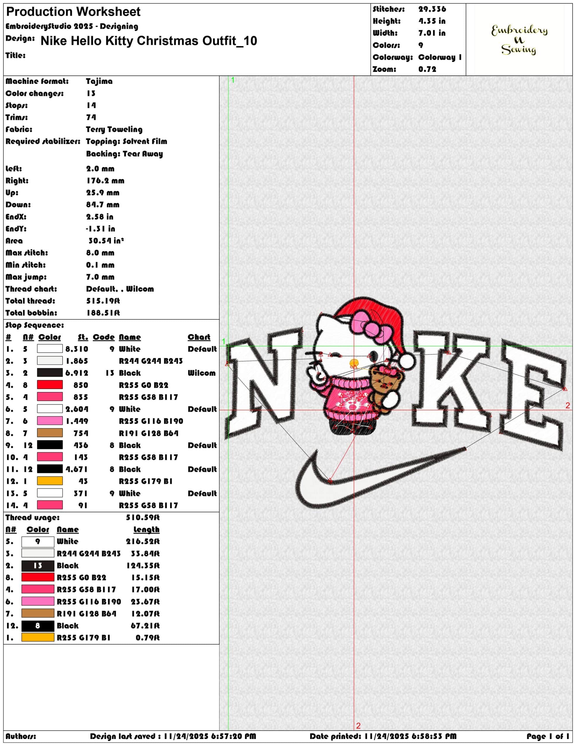 Nike Hello Kitty Christmas Outfit- Elegant embroidery design file - instant download — view 3