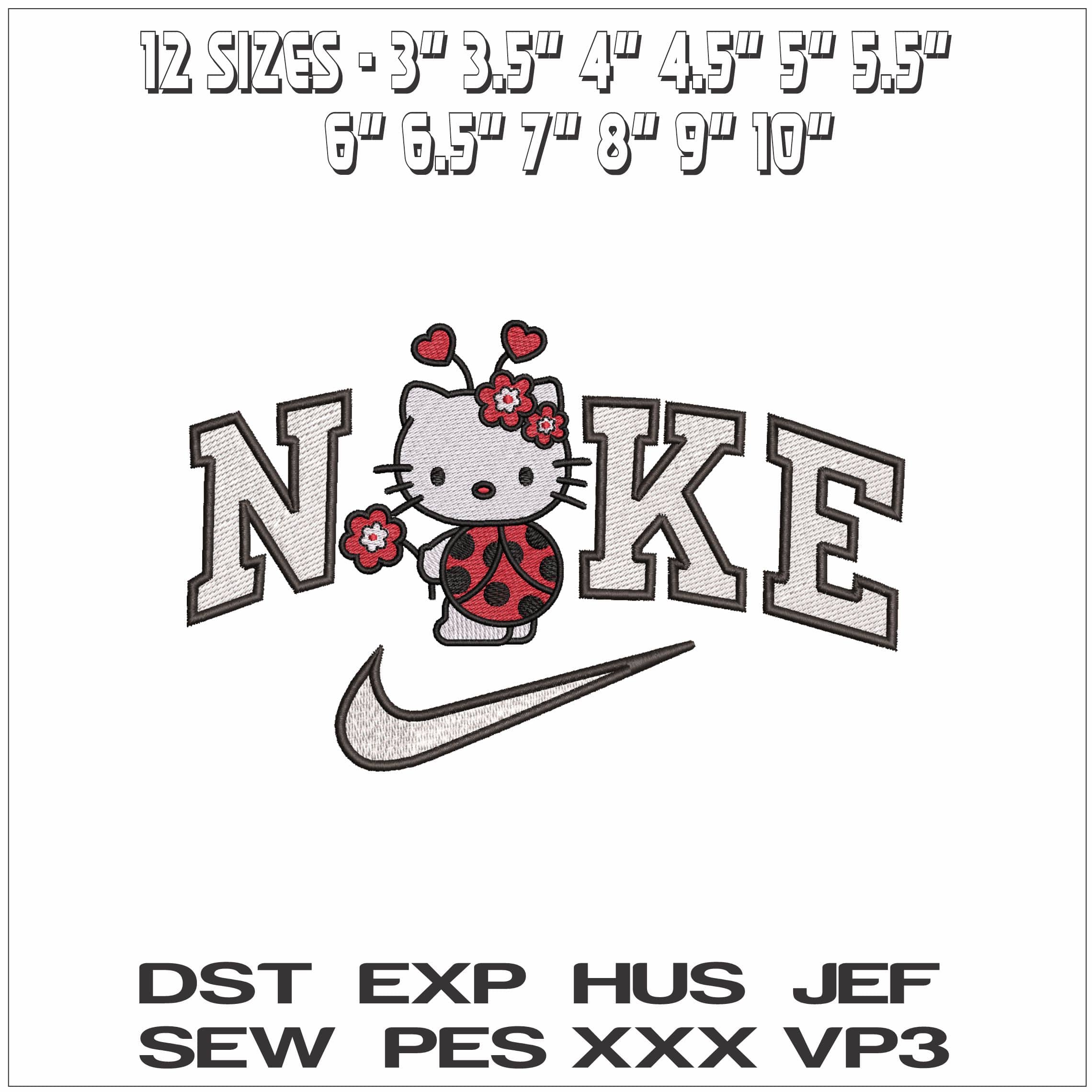 Nike Hello Kitty Lady Bug- Elegant embroidery design file - instant download — view 2