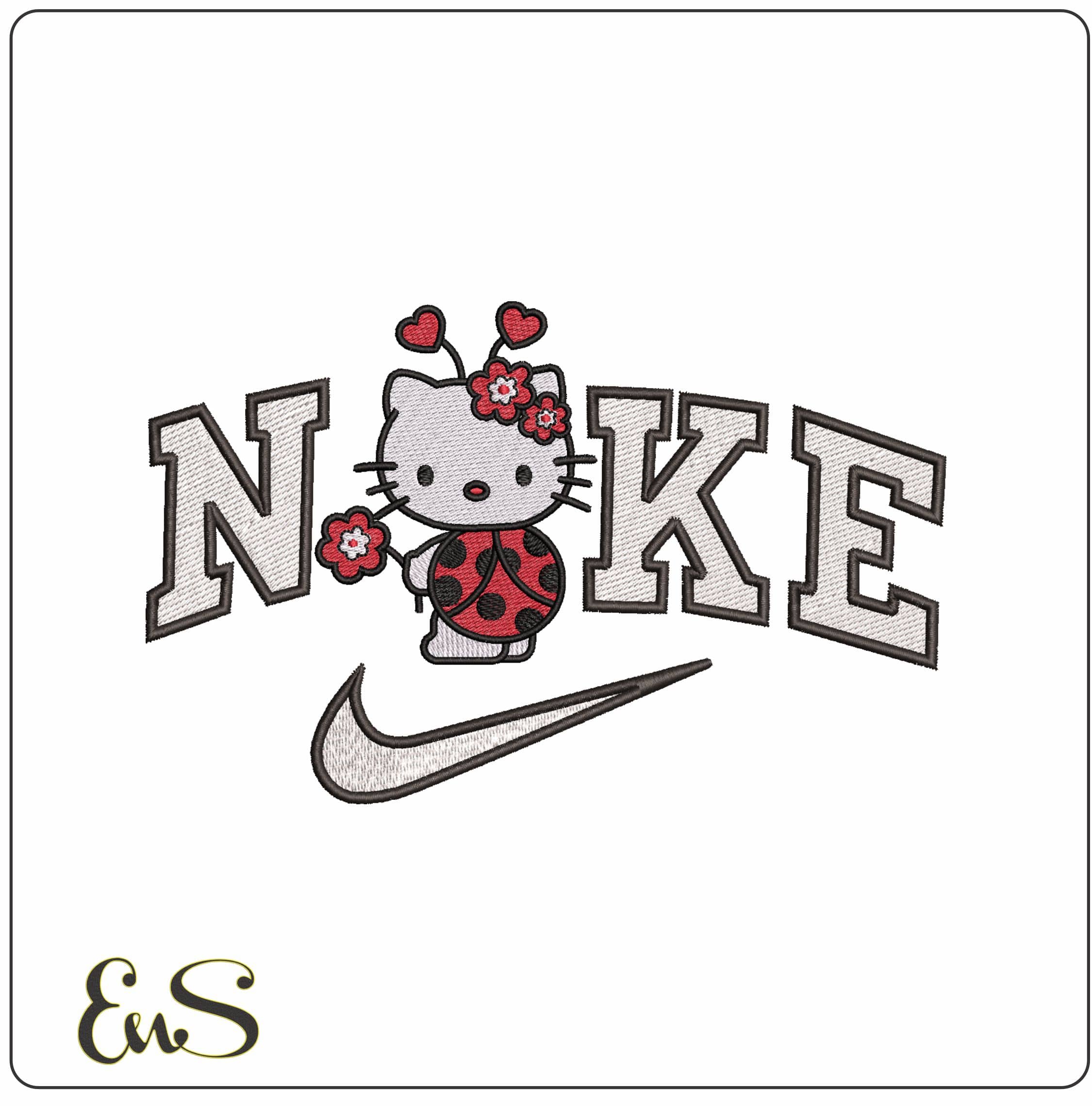 Nike Hello Kitty Lady Bug- Elegant embroidery design file - instant download