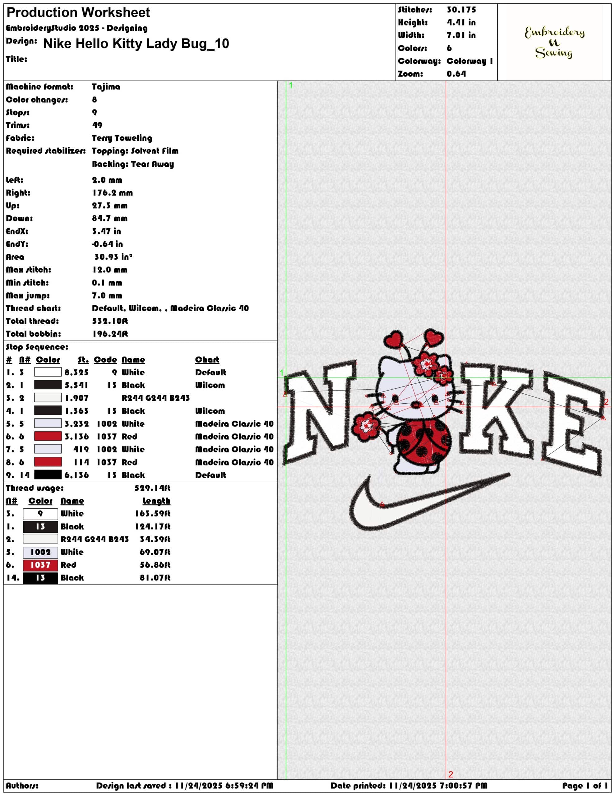 Nike Hello Kitty Lady Bug- Elegant embroidery design file - instant download — view 3