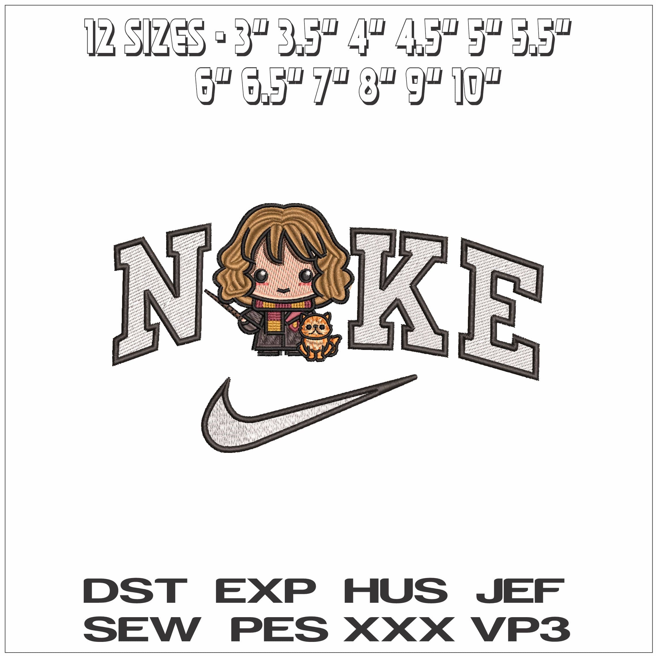 Nike Hermonine with Crookshanks Chibi Harry Potter- Elegant embroidery design file - instant download — view 2