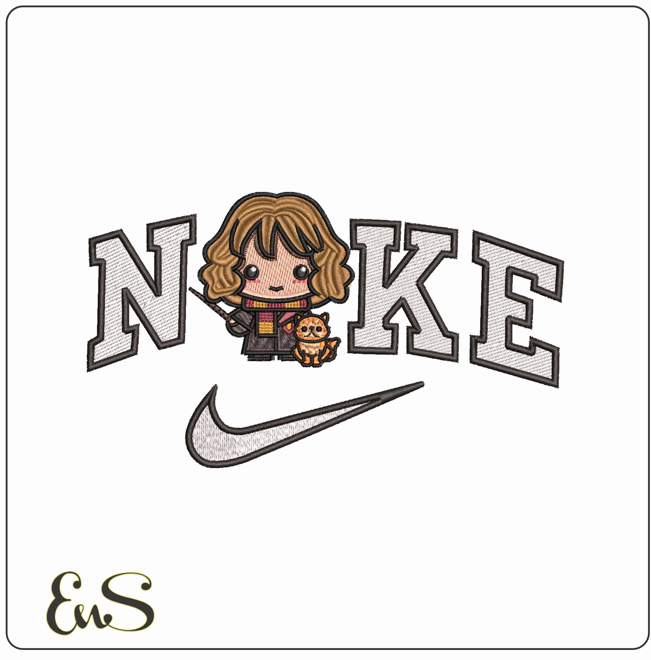Nike Hermonine with Crookshanks Chibi Harry Potter- Elegant embroidery design file - instant download