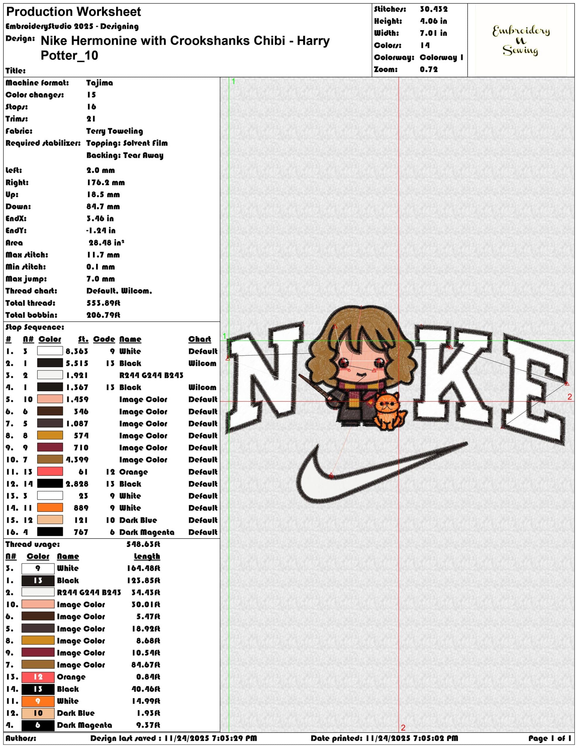 Nike Hermonine with Crookshanks Chibi Harry Potter- Elegant embroidery design file - instant download — view 3