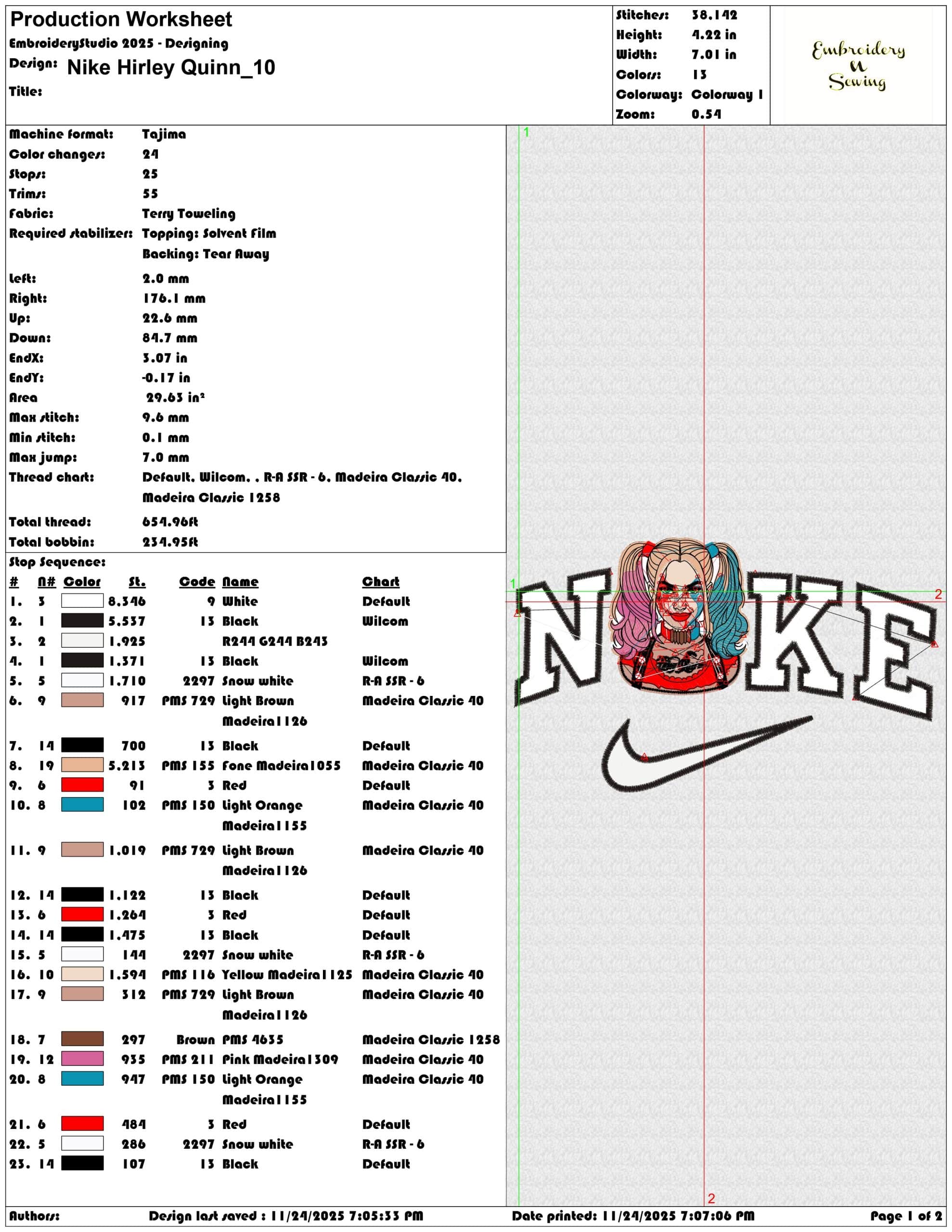 Nike Hirley Quinn- Elegant embroidery design file - instant download — view 3