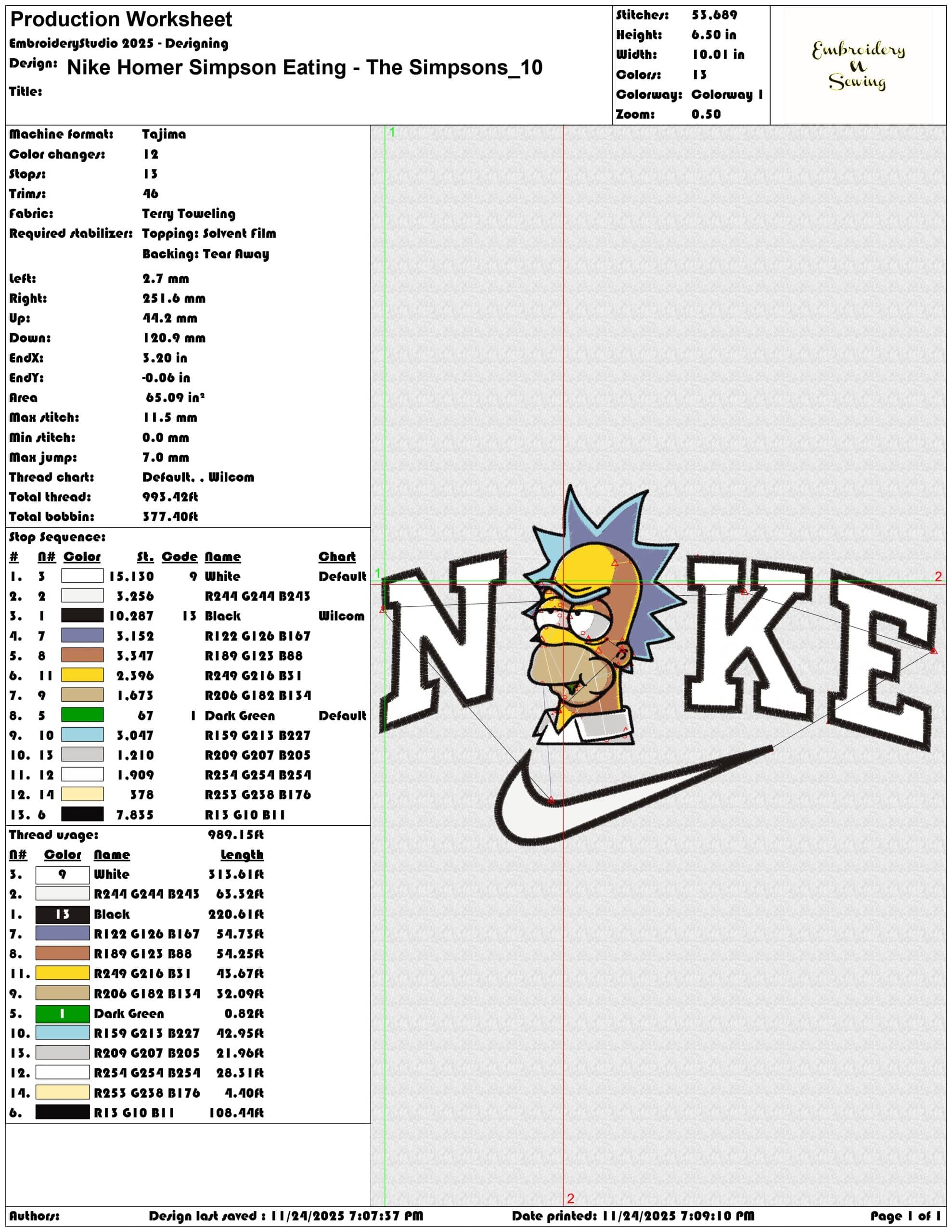 Nike Homer Simpson Eating The Simpsons- Elegant embroidery design file - instant download — view 3