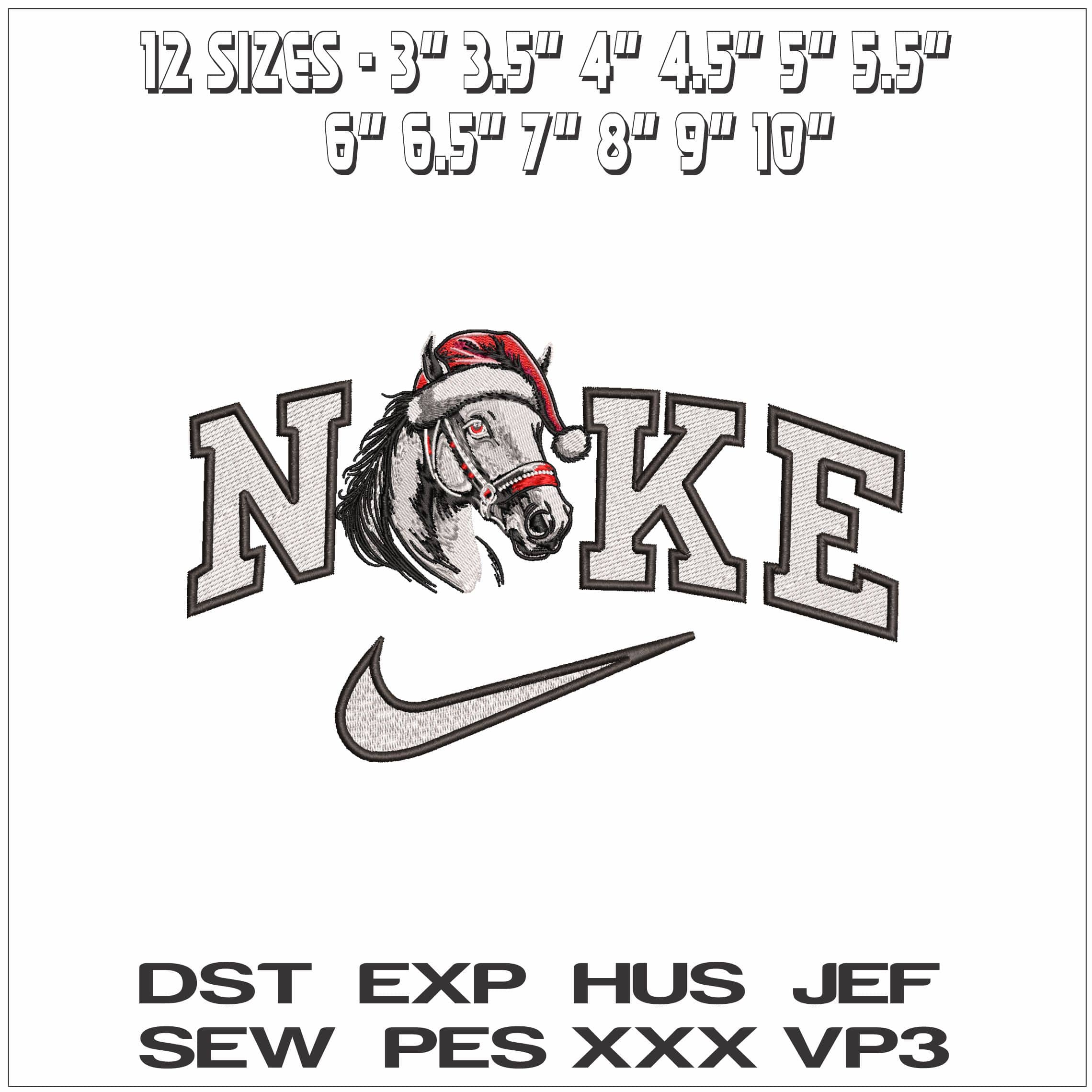 Nike Horse with Xmas Hat- Elegant embroidery design file - instant download — view 2