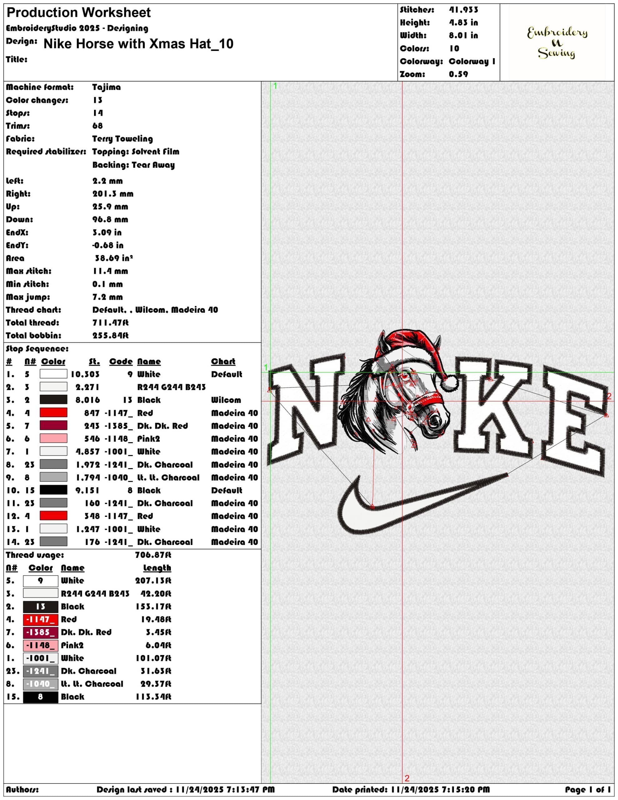 Nike Horse with Xmas Hat- Elegant embroidery design file - instant download — view 3