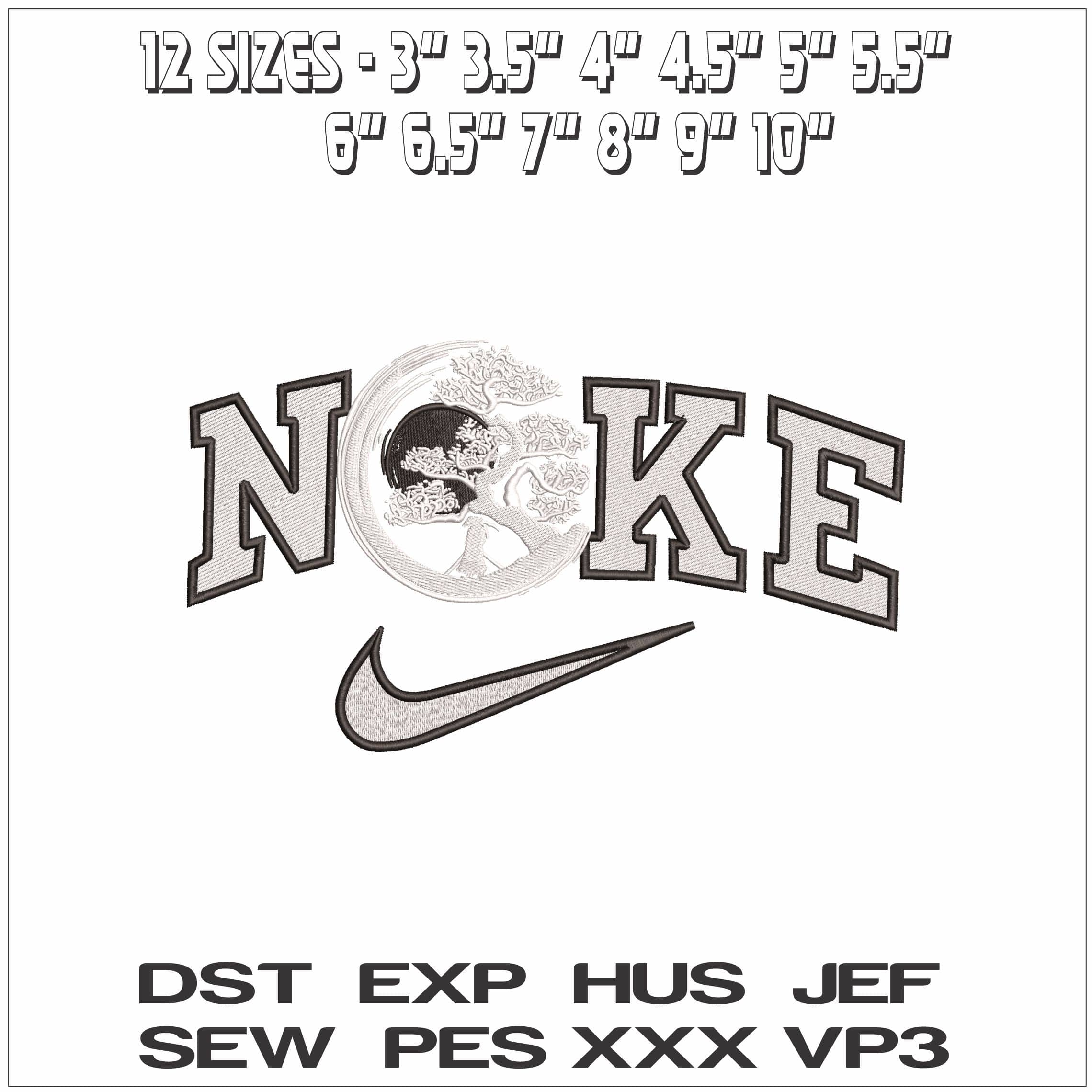 Nike Japanese cherry tree and Black Sun- Elegant embroidery design file - instant download — view 2
