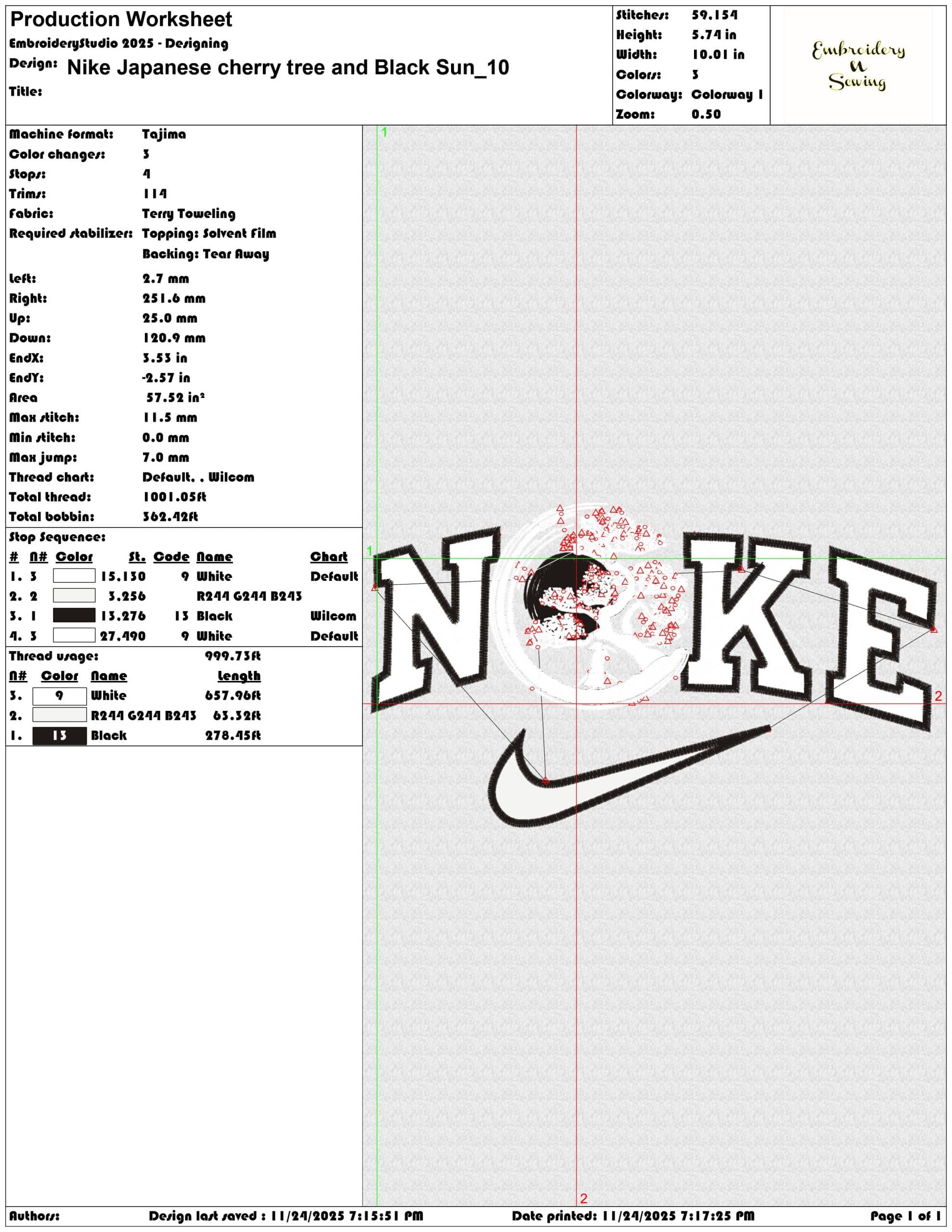 Nike Japanese cherry tree and Black Sun- Elegant embroidery design file - instant download — view 3