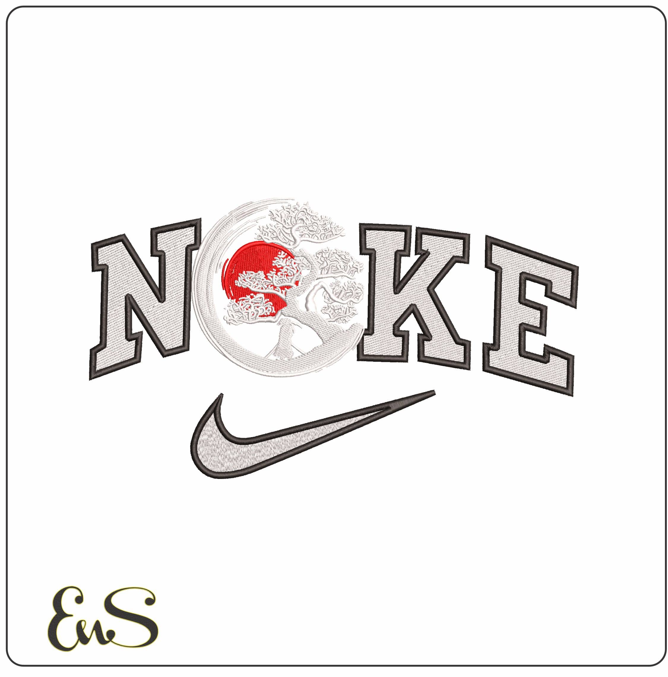 Nike Japanese cherry tree and Sun- Elegant embroidery design file - instant download