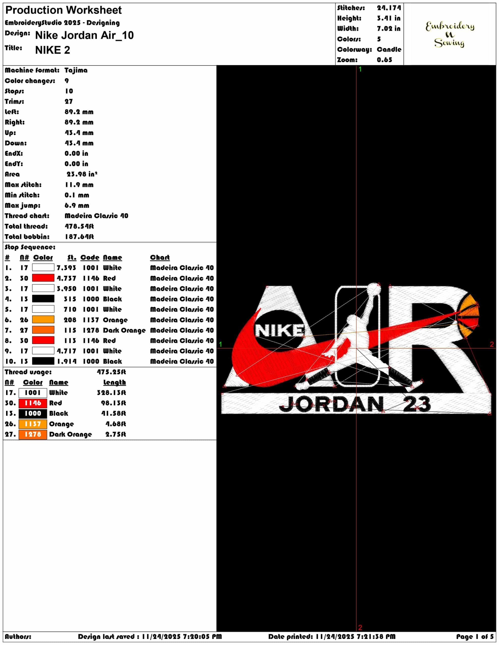 Nike Jordan Air- Elegant embroidery design file - instant download — view 3