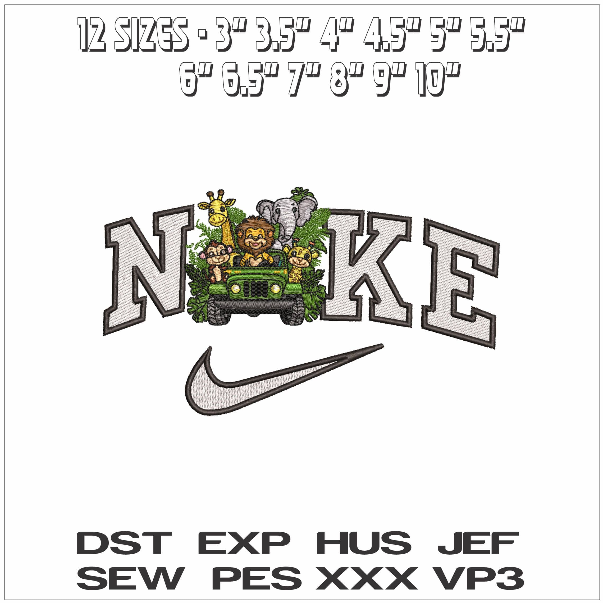 Nike Jungle Animals on Safari- Elegant embroidery design file - instant download — view 2