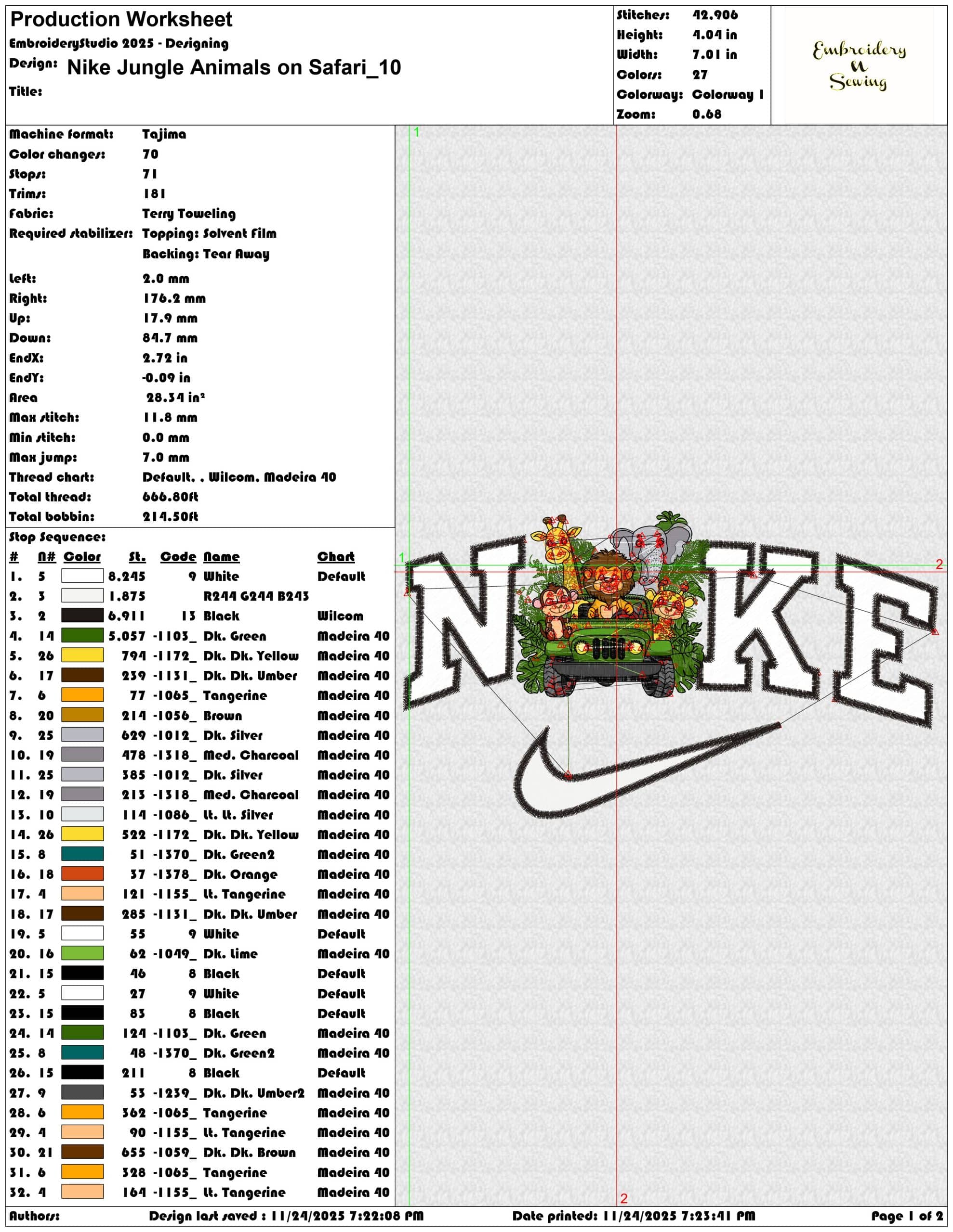 Nike Jungle Animals on Safari- Elegant embroidery design file - instant download — view 3