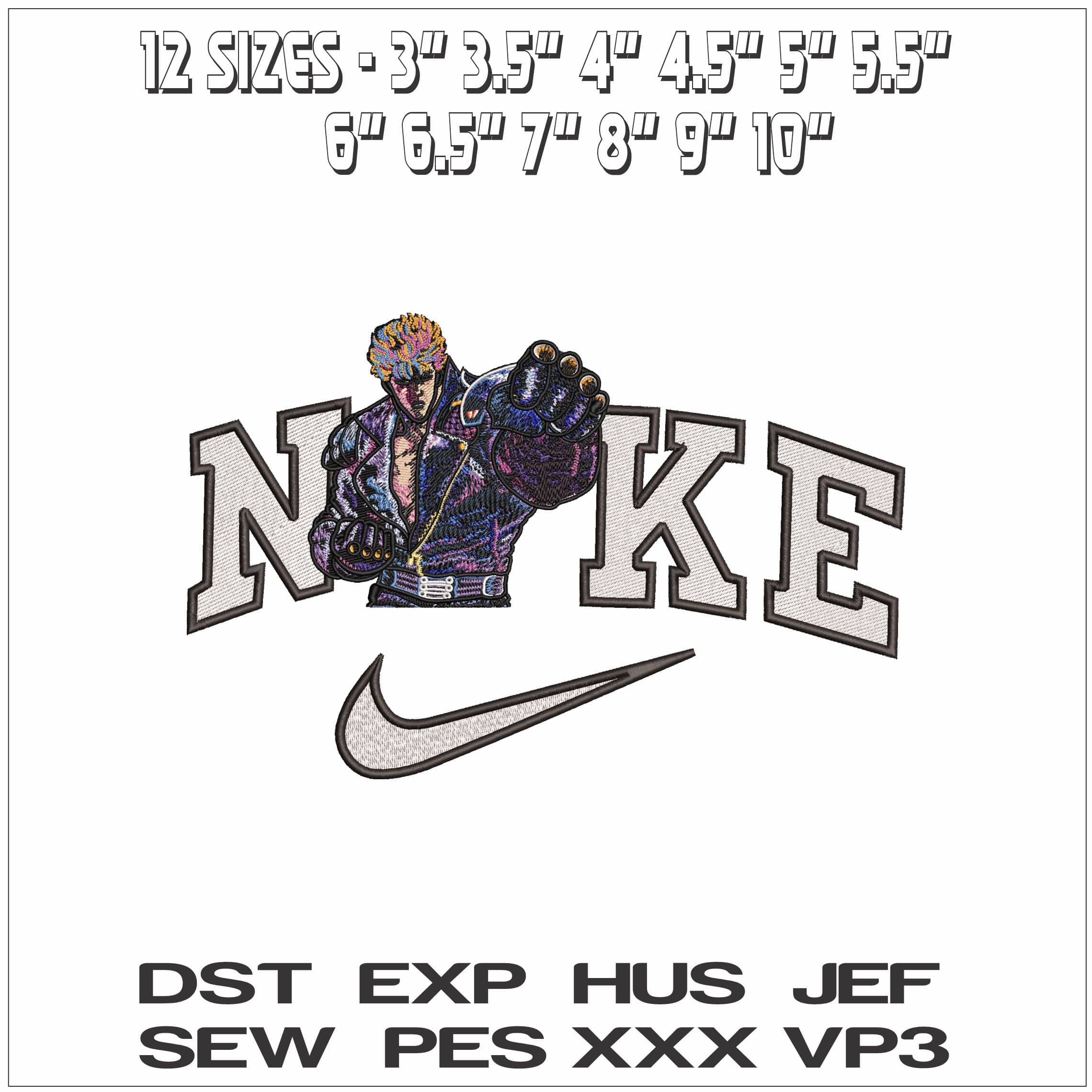 Nike Kenshiro Fist of the North Star Anime- Elegant embroidery design file - instant download — view 2