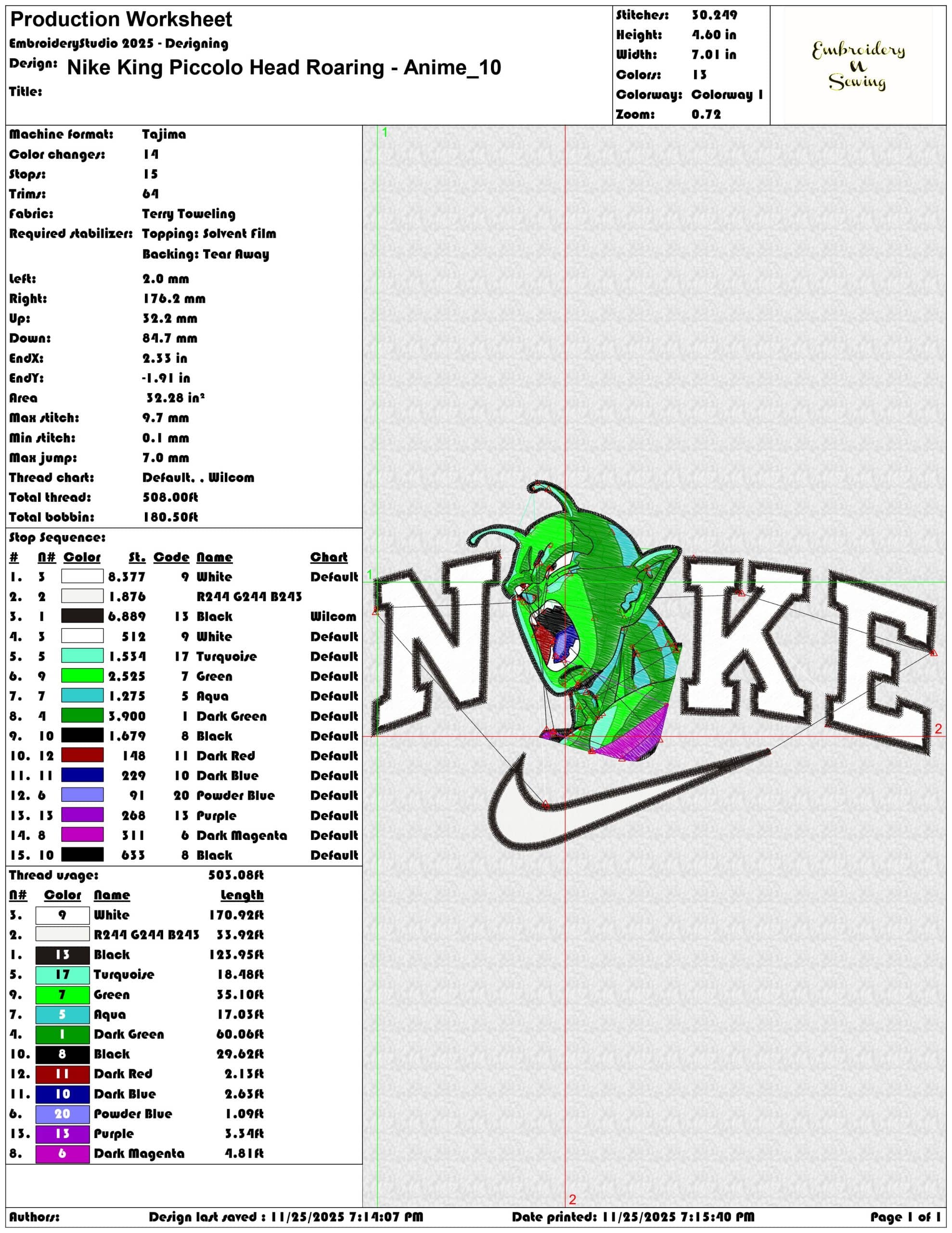 Nike King Piccolo Head Roaring Anime- Elegant embroidery design file - instant download — view 3