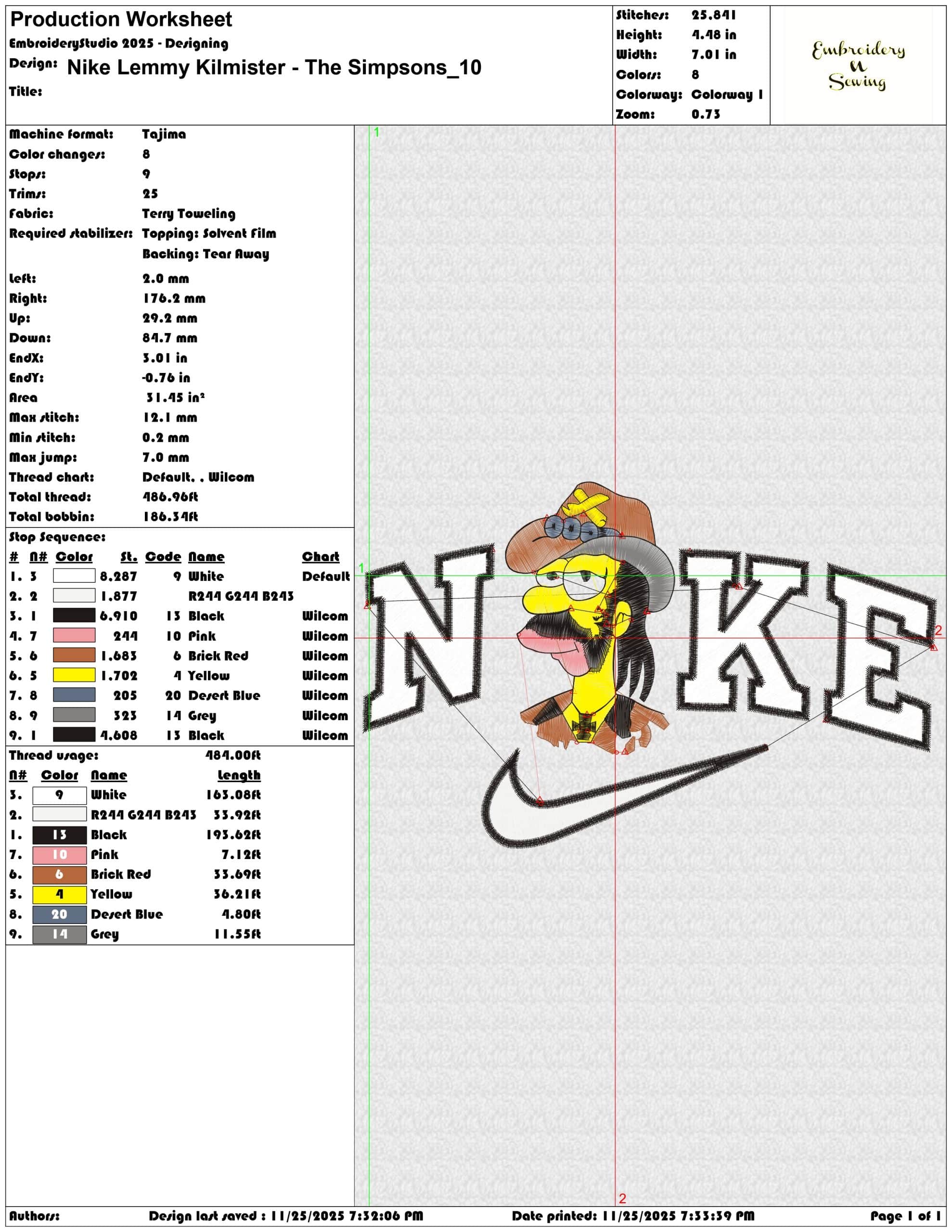 Nike Lemmy Kilmister The Simpsons- Elegant embroidery design file - instant download — view 3