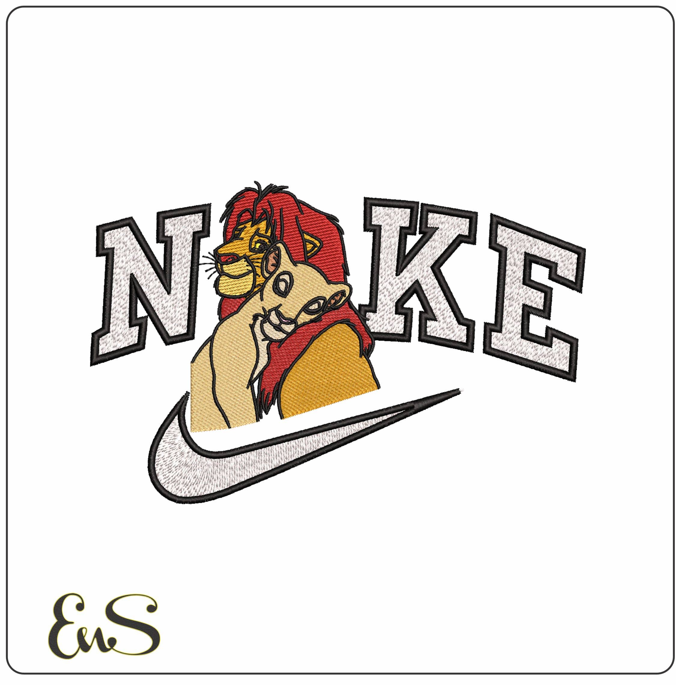 Nike Lion King Simba and Nala- Elegant embroidery design file - instant download
