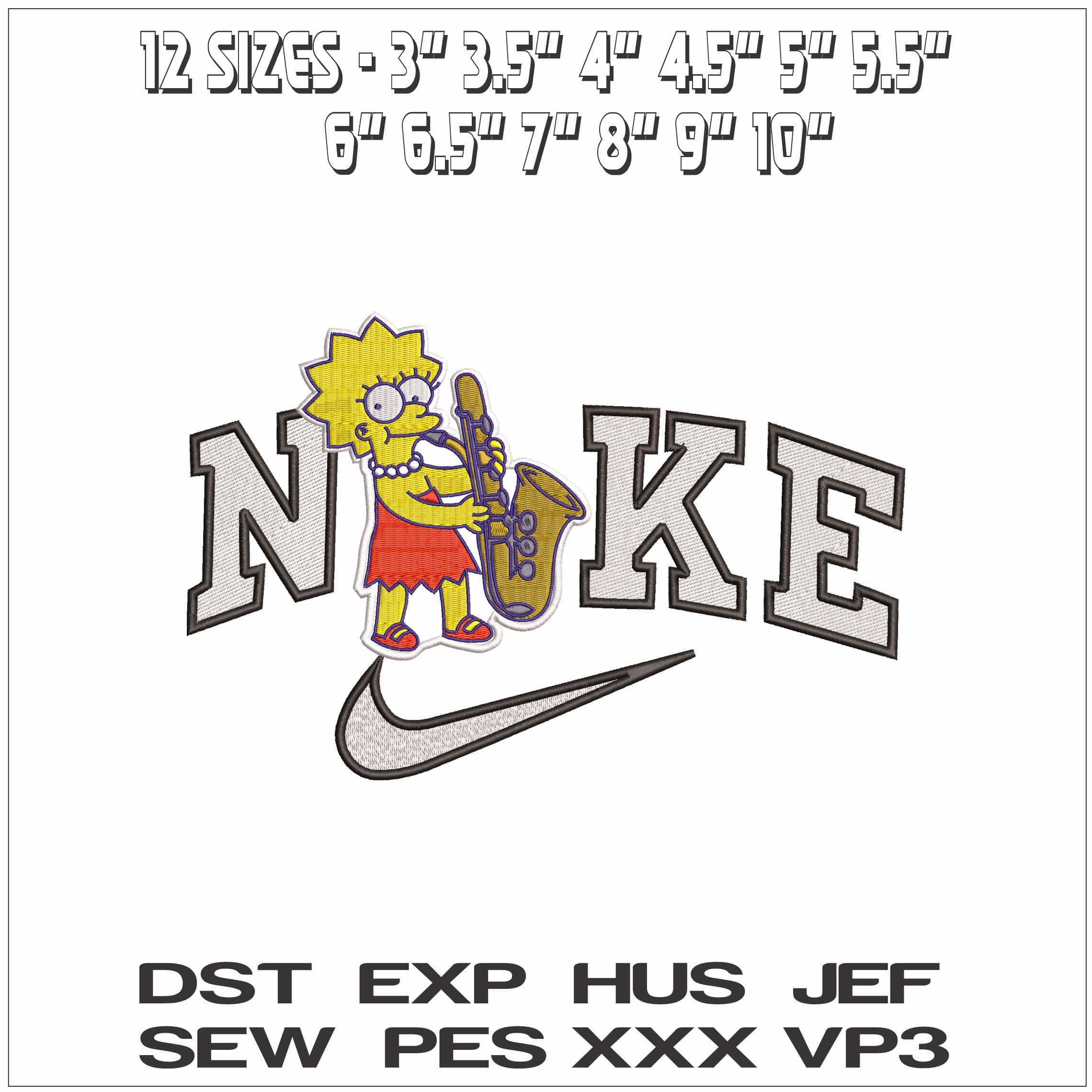 Nike Lisa Simpson with a Saxophone The Simpsons- Elegant embroidery design file - instant download — view 2