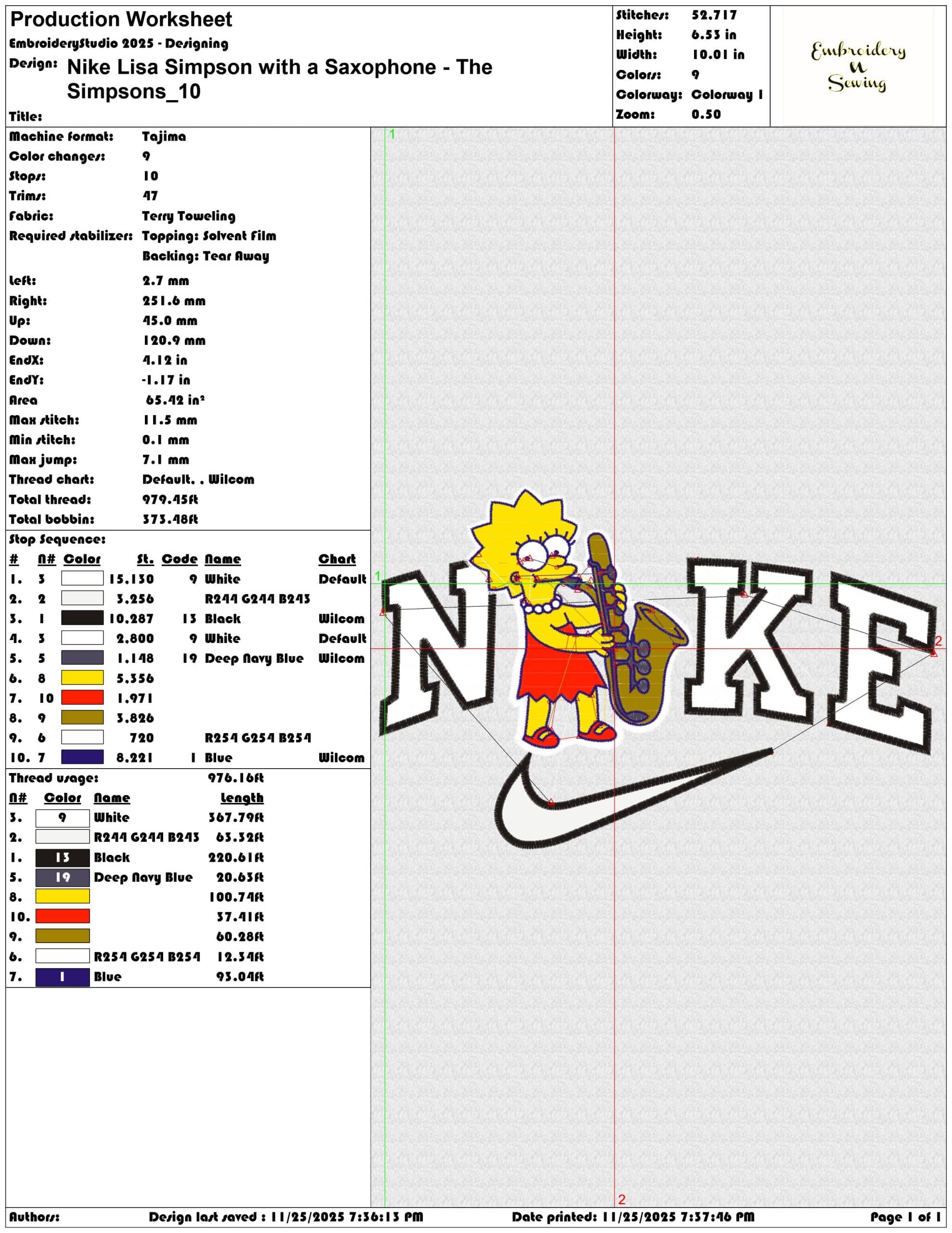 Nike Lisa Simpson with a Saxophone The Simpsons- Elegant embroidery design file - instant download — view 3