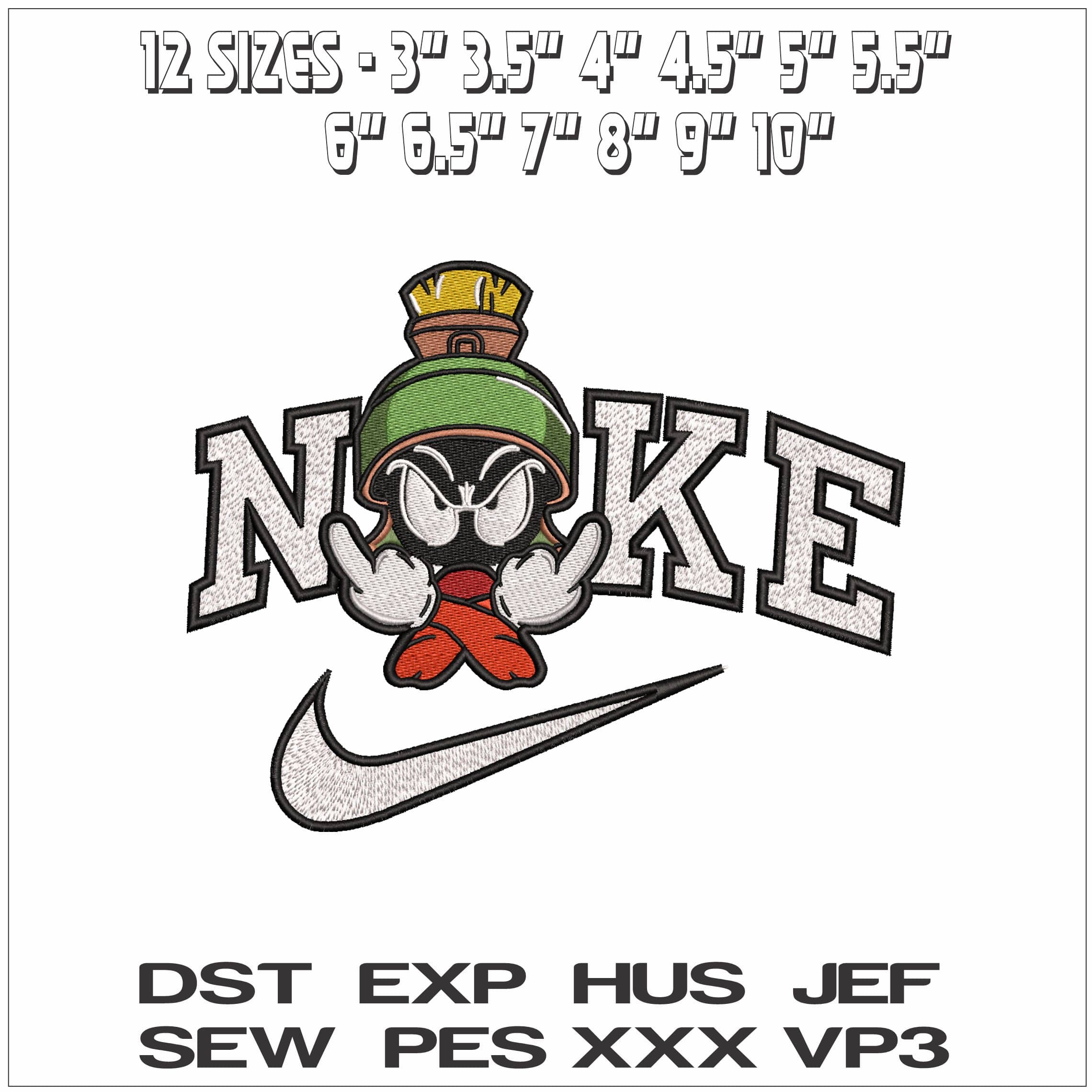 Nike Marvin Martian Salute Looney Tunes- Elegant embroidery design file - instant download — view 2