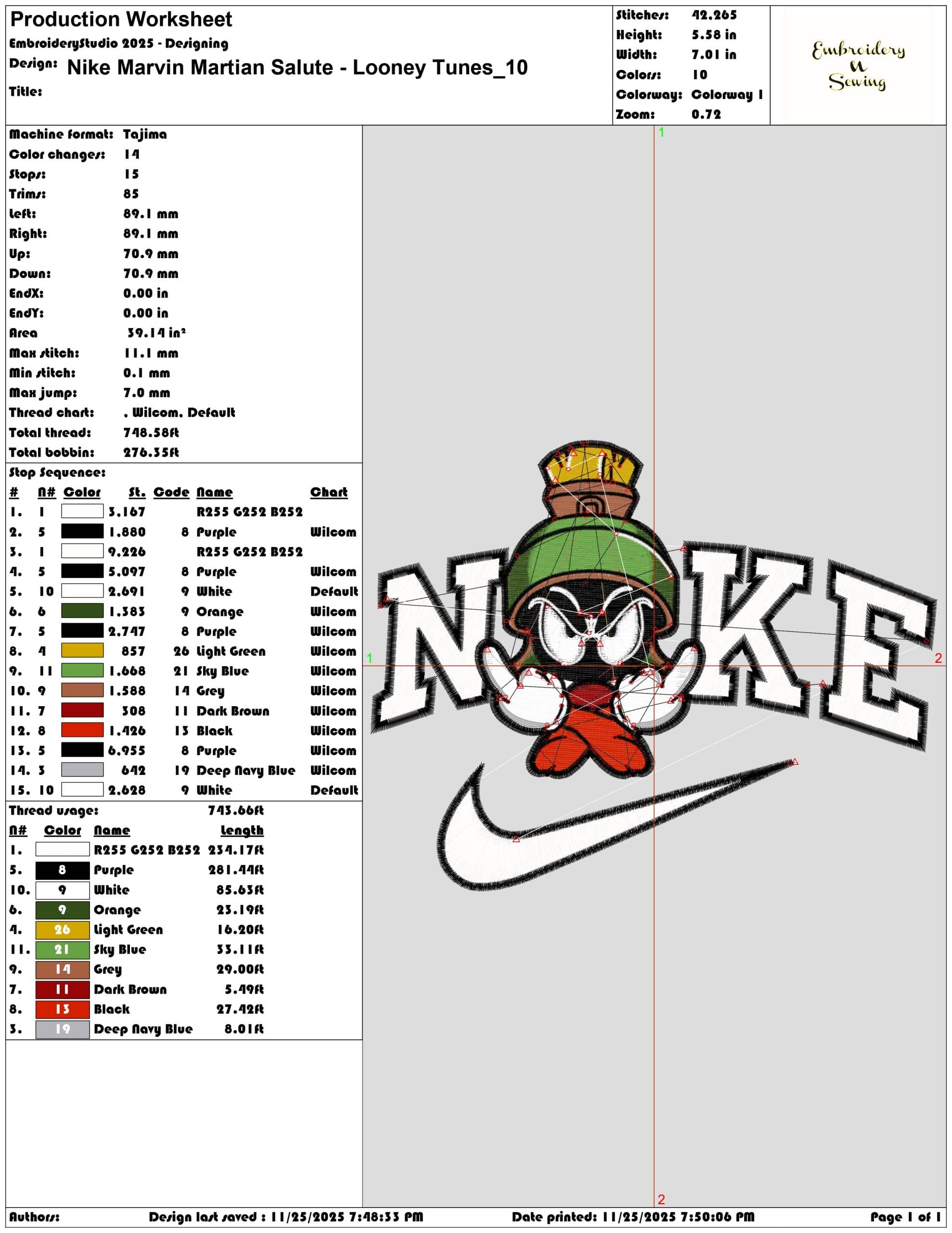 Nike Marvin Martian Salute Looney Tunes- Elegant embroidery design file - instant download — view 3