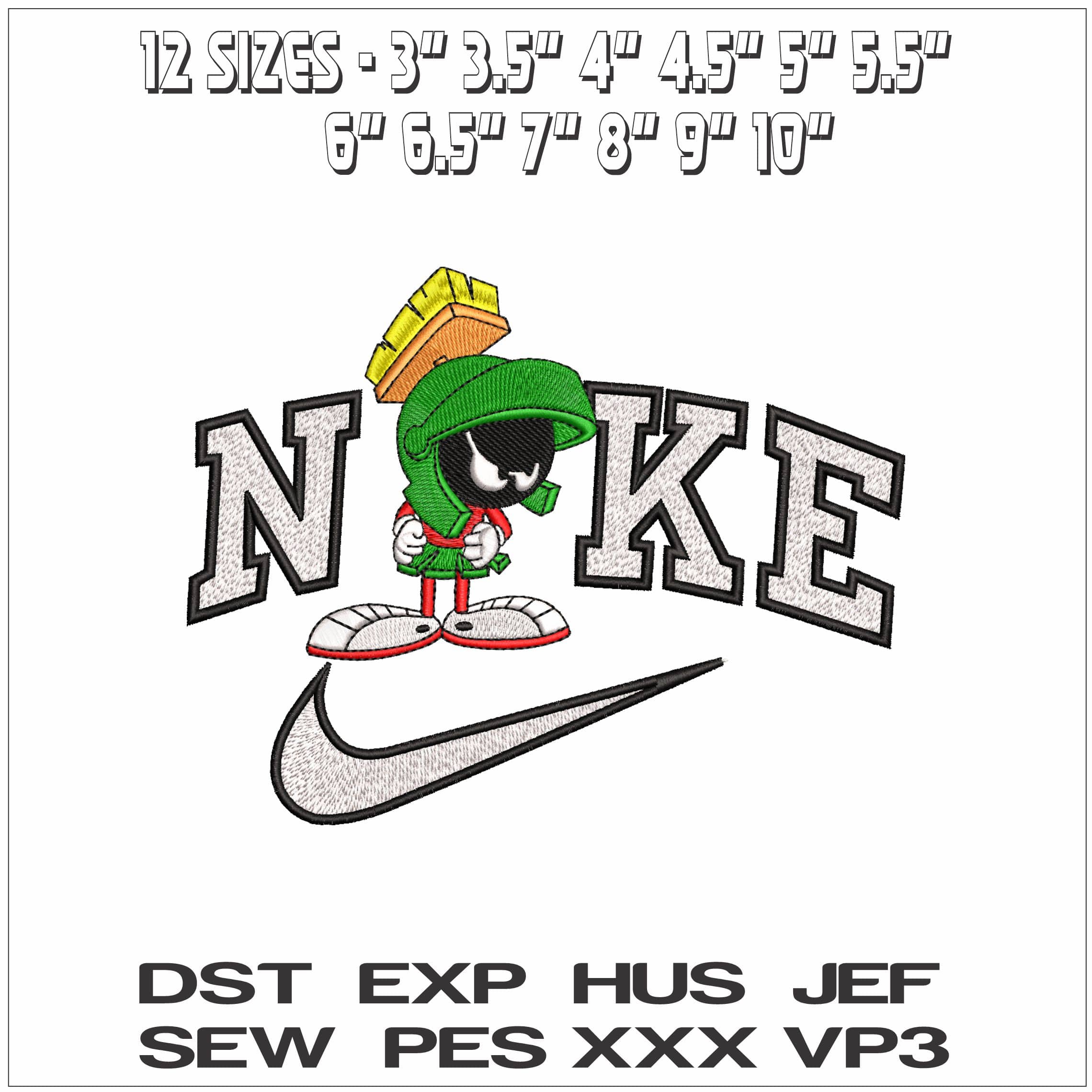 Nike Marvin the Martian Looney Tunes- Elegant embroidery design file - instant download — view 2