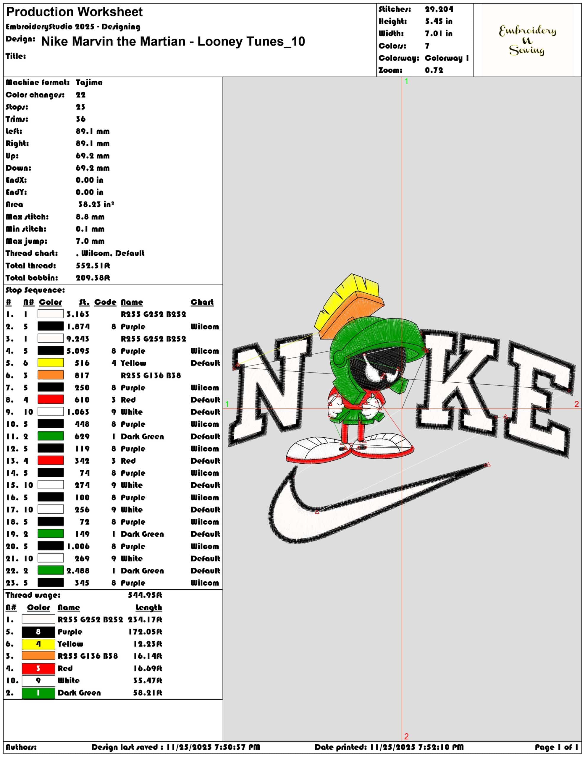 Nike Marvin the Martian Looney Tunes- Elegant embroidery design file - instant download — view 3