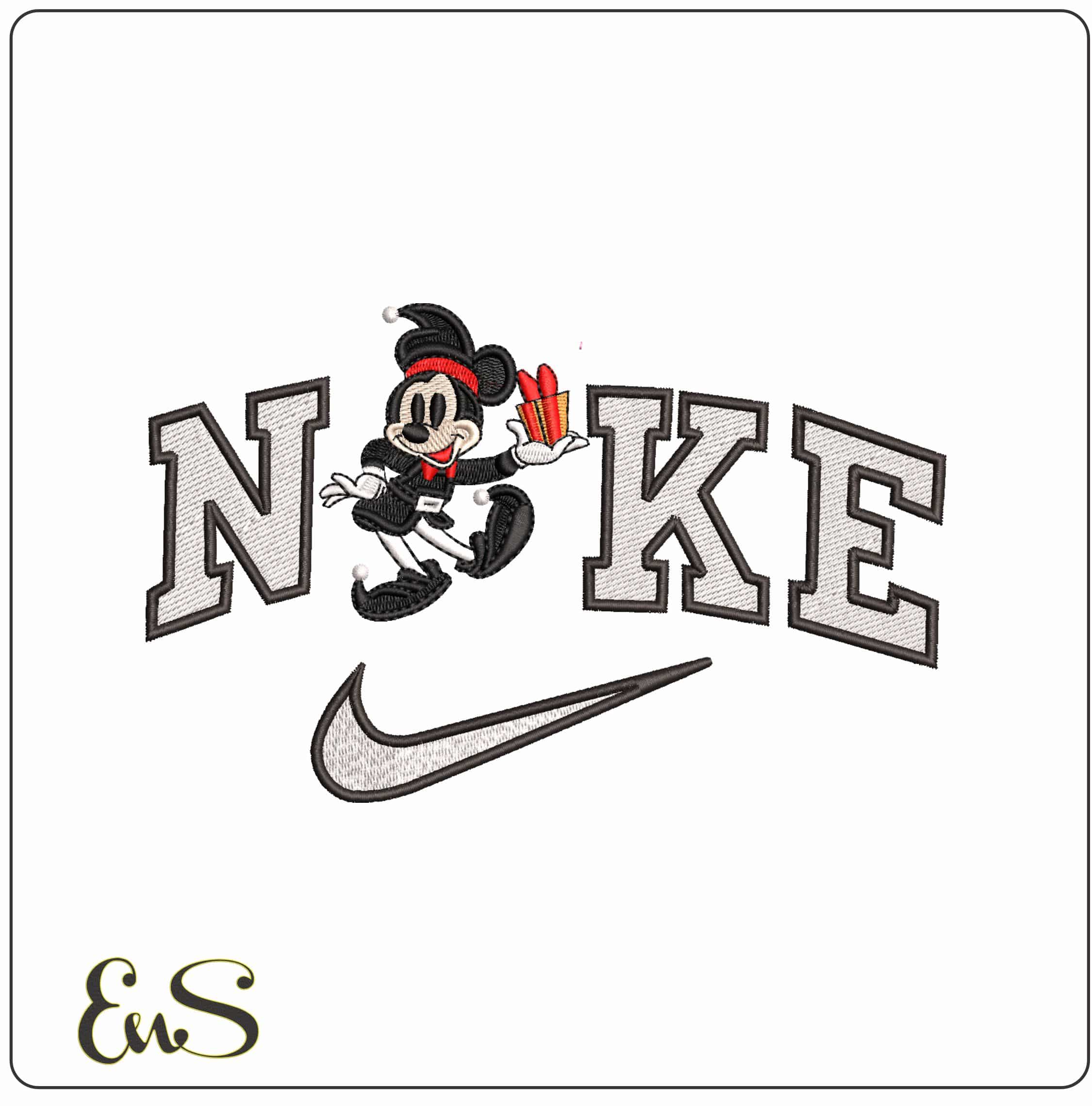 Nike Mickey Christmas present- Elegant embroidery design file - instant download