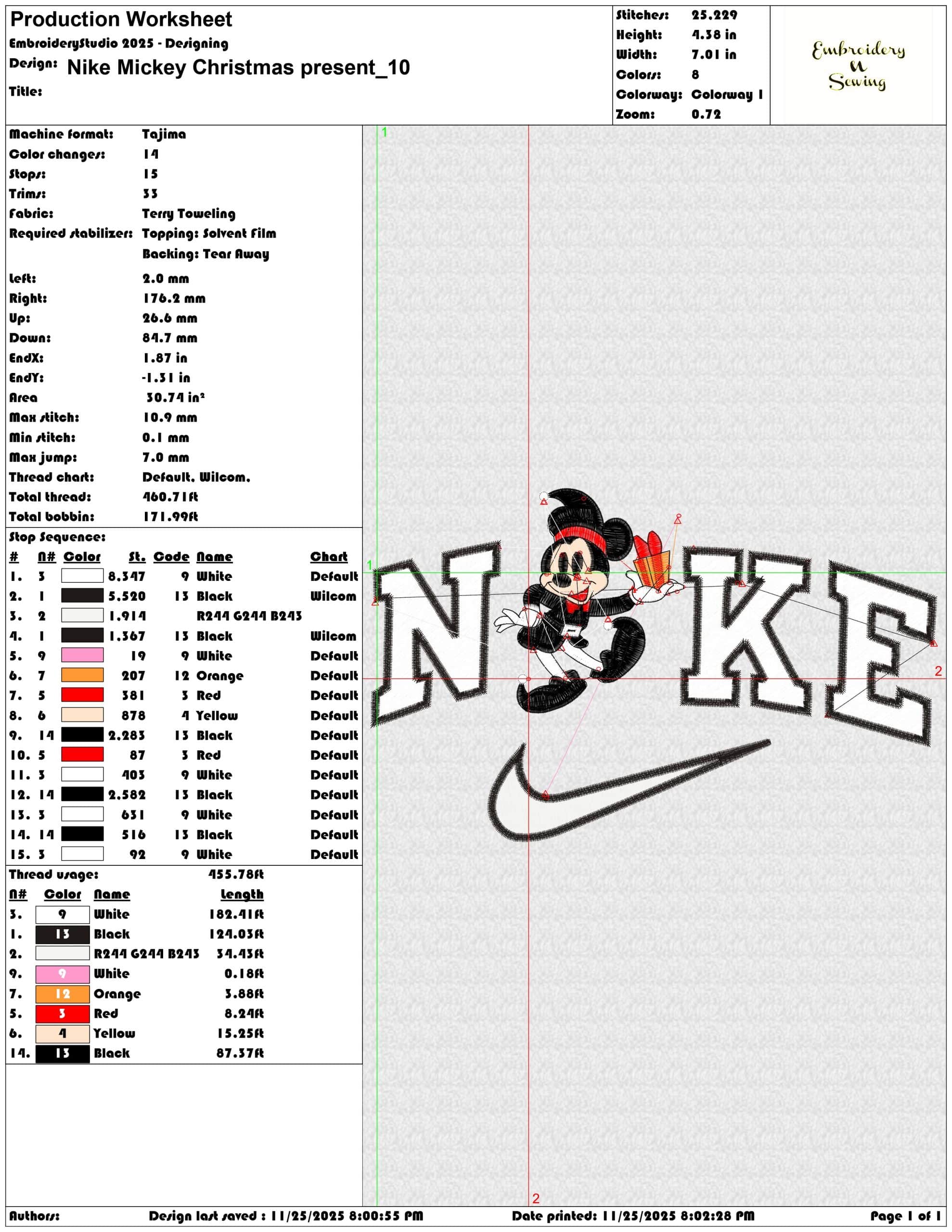 Nike Mickey Christmas present- Elegant embroidery design file - instant download — view 3