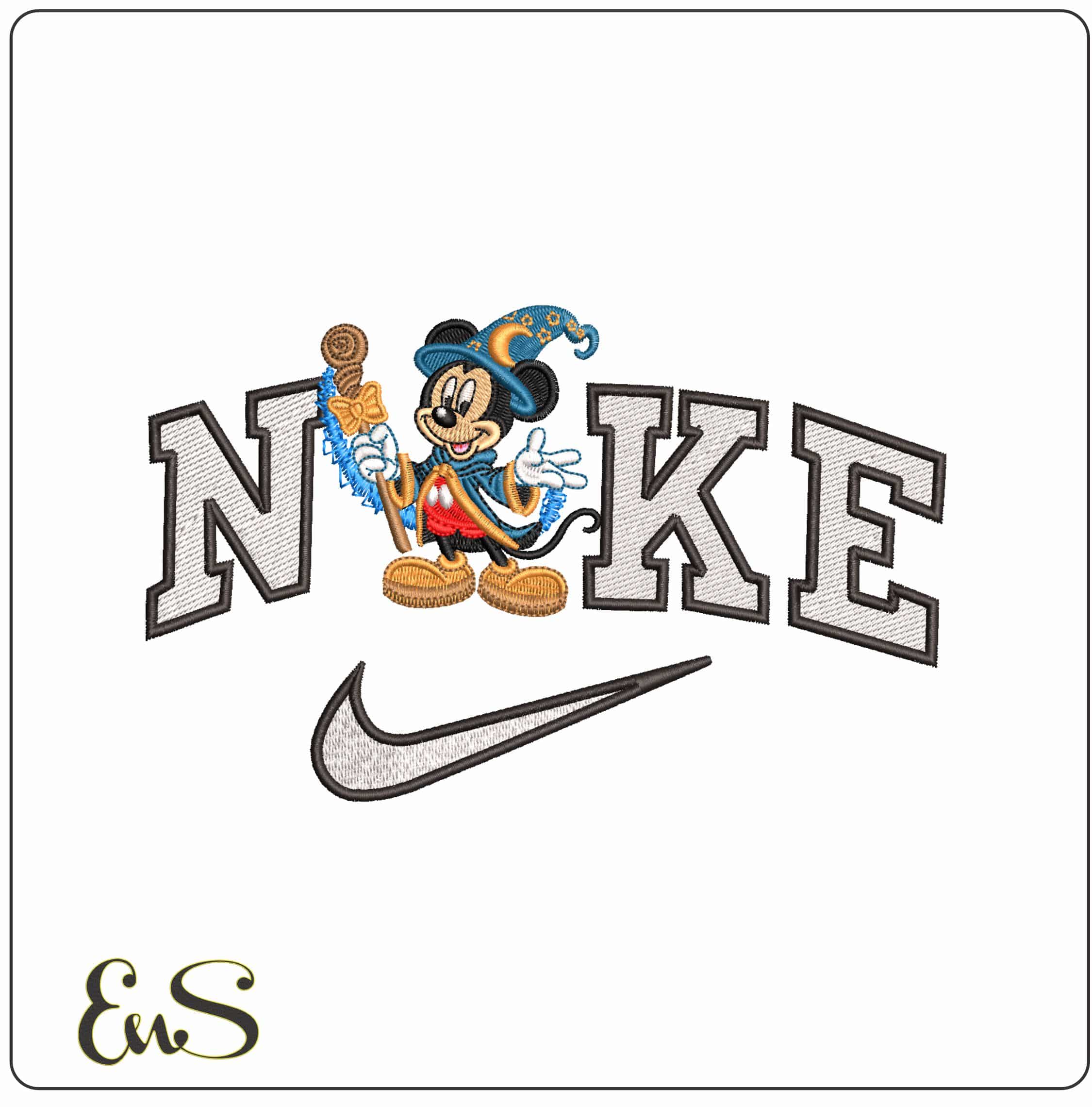 Nike Mickey Mouse Magic Staff- Elegant embroidery design file - instant download