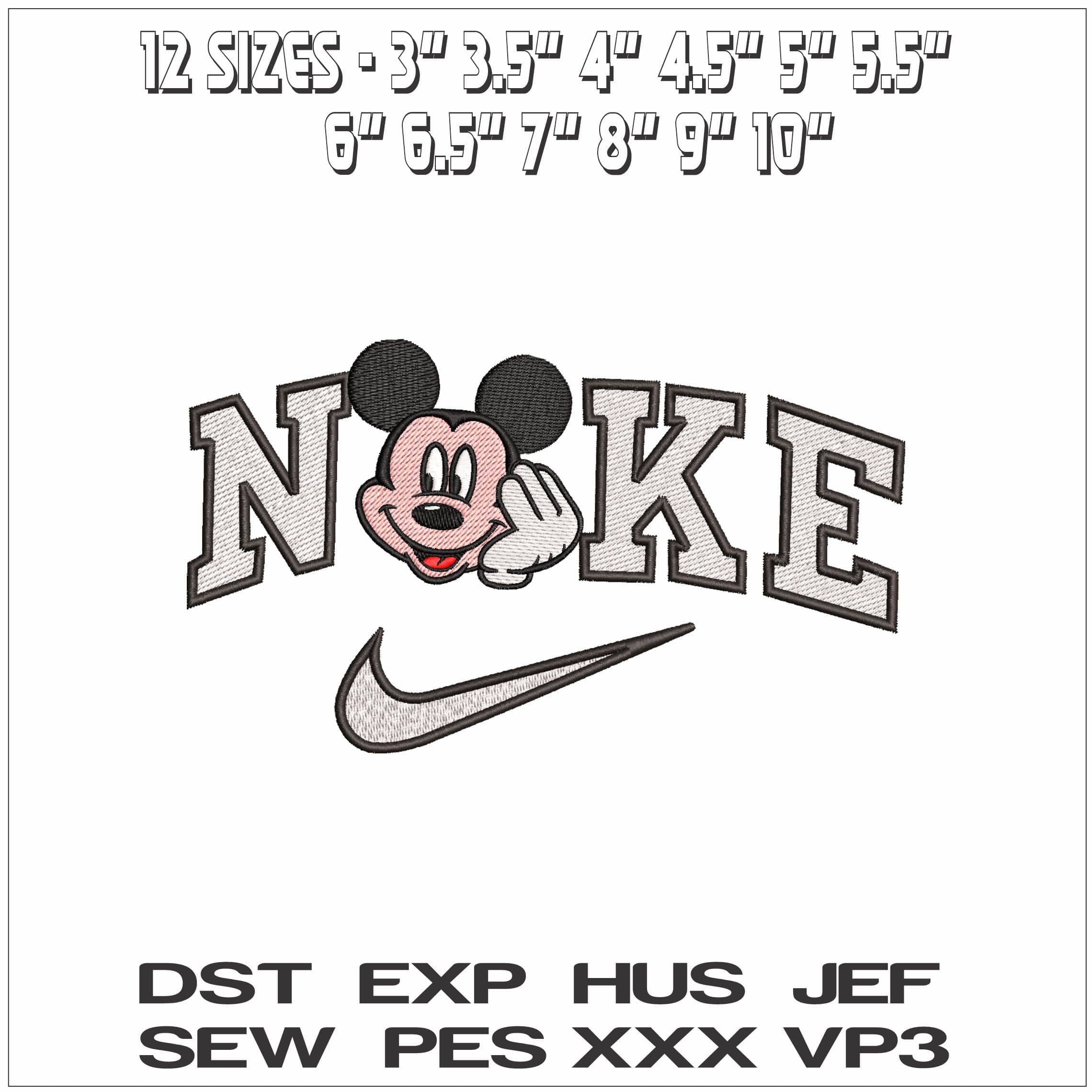 Nike Mickey Mouse Resting on Hand- Elegant embroidery design file - instant download — view 2