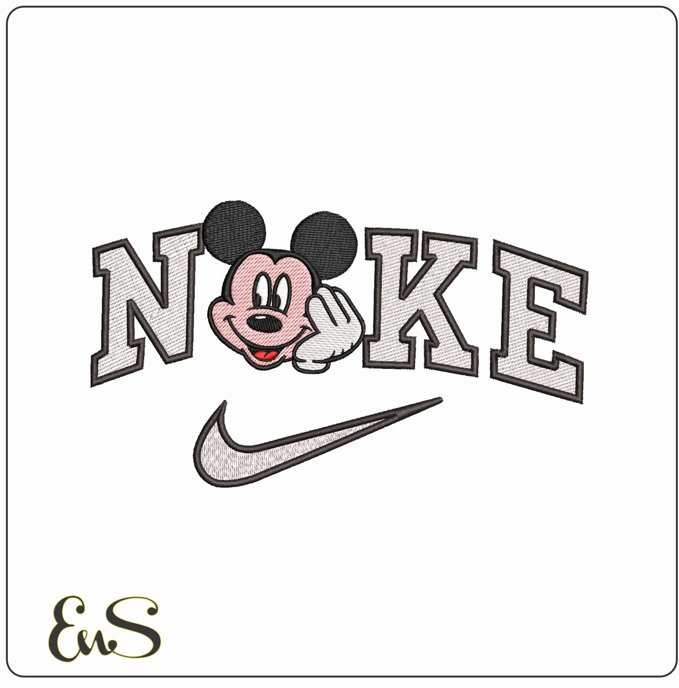 Nike Mickey Mouse Resting on Hand- Elegant embroidery design file - instant download