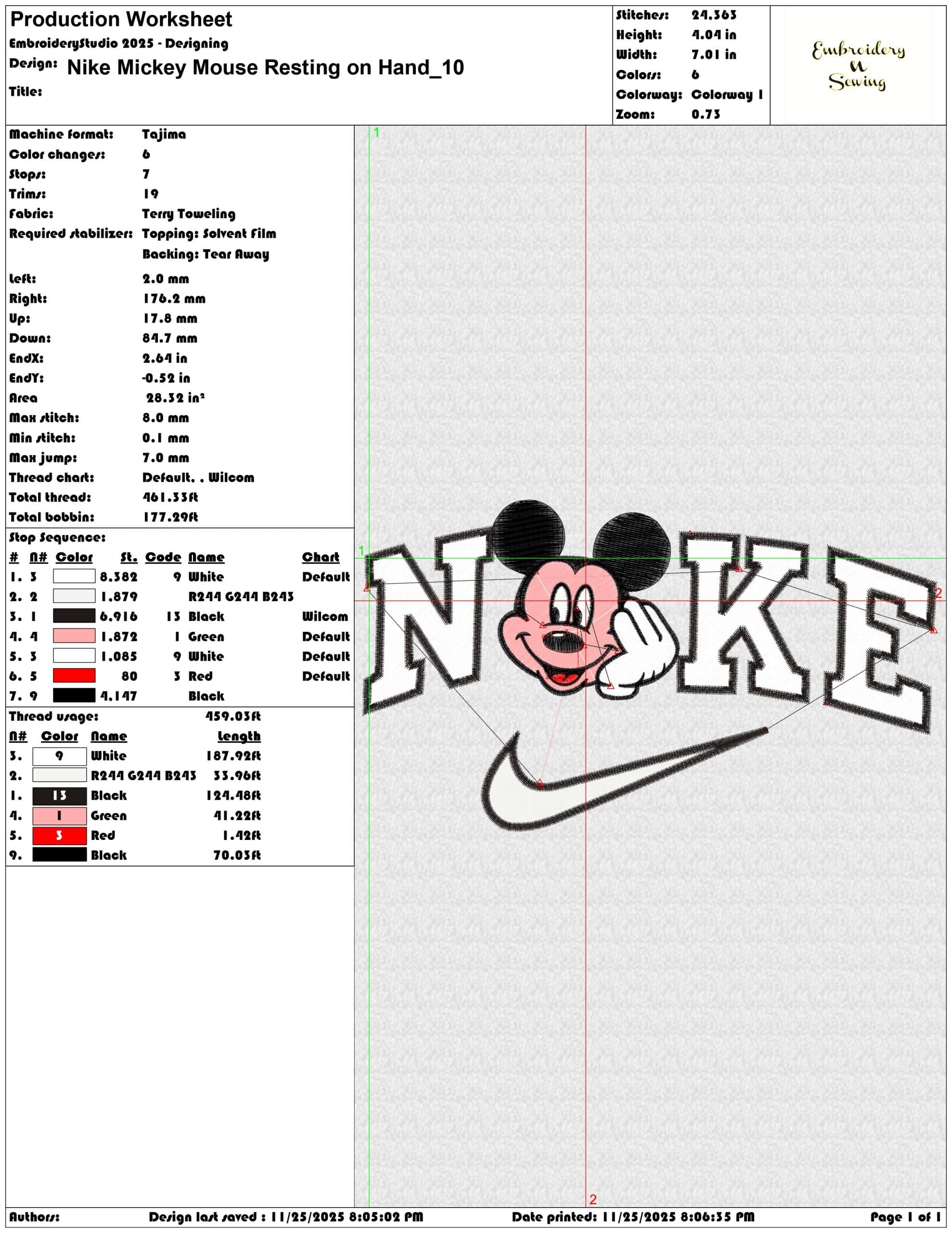 Nike Mickey Mouse Resting on Hand- Elegant embroidery design file - instant download — view 3