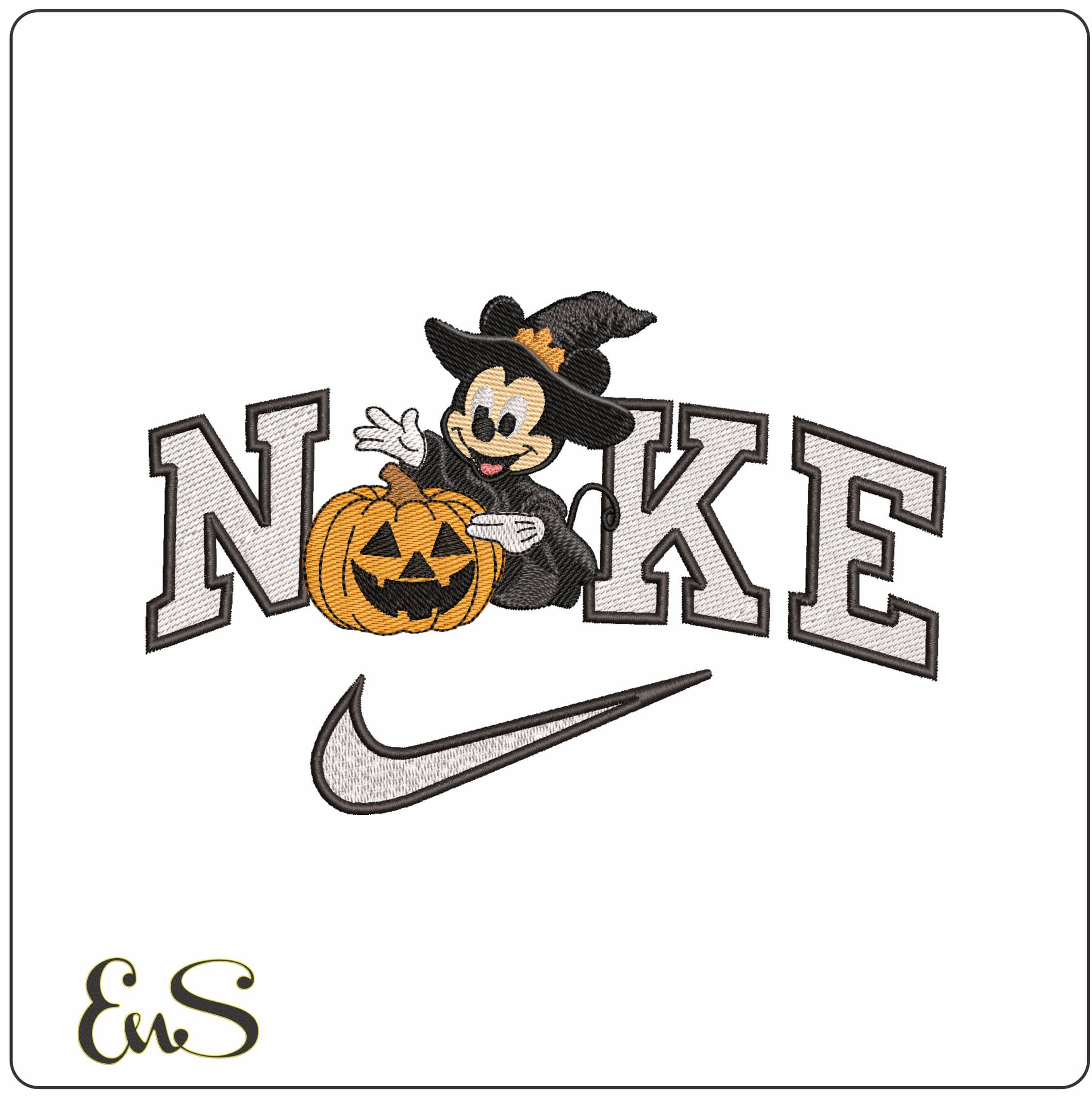 Nike Mickey Mouse Wizard with Pumpkin- Elegant embroidery design file - instant download