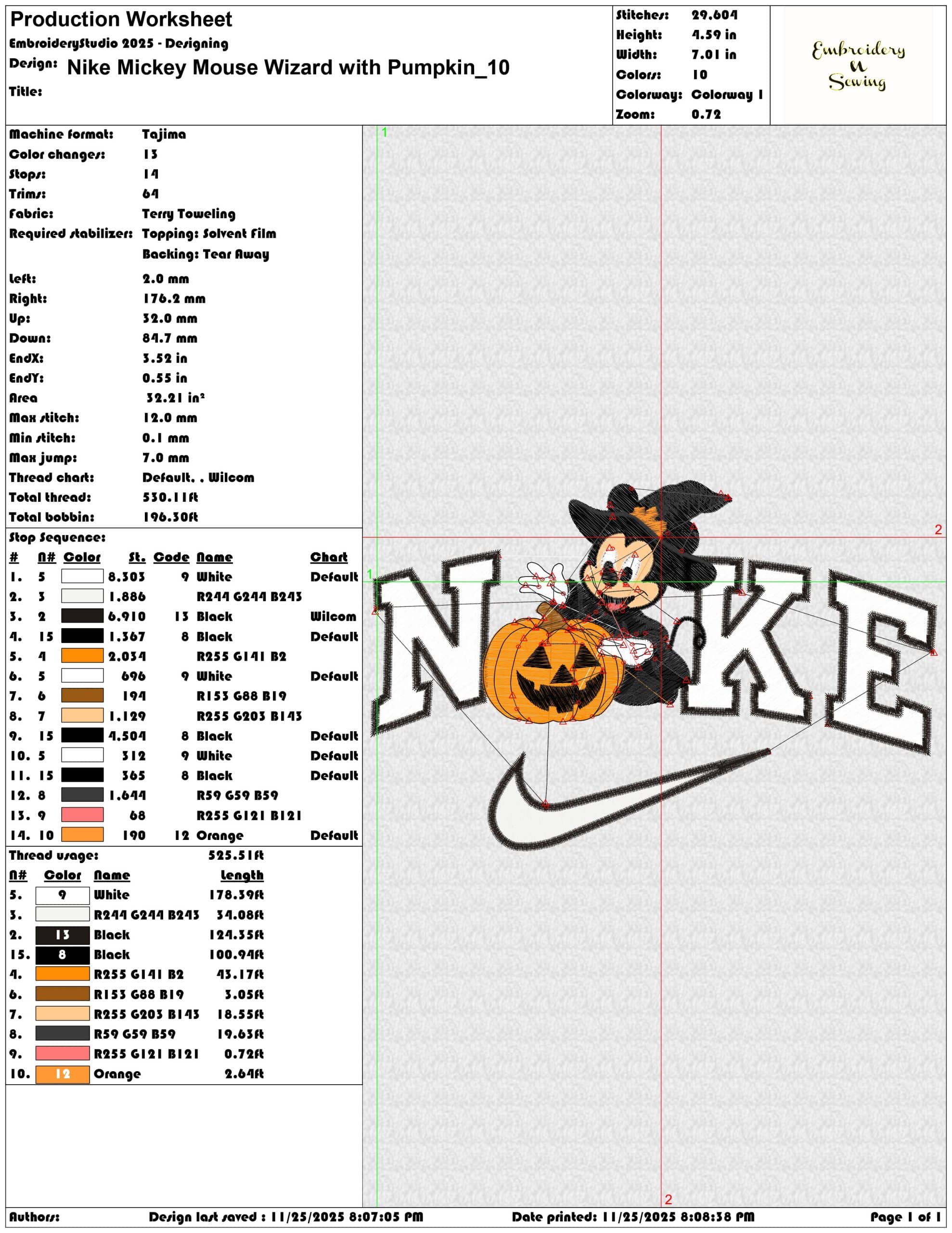 Nike Mickey Mouse Wizard with Pumpkin- Elegant embroidery design file - instant download — view 3