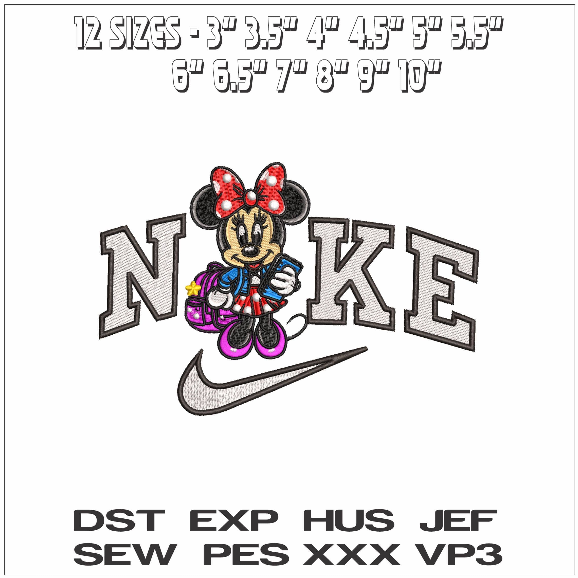 Nike Minnie Mouse Ready for School- Elegant embroidery design file - instant download — view 2