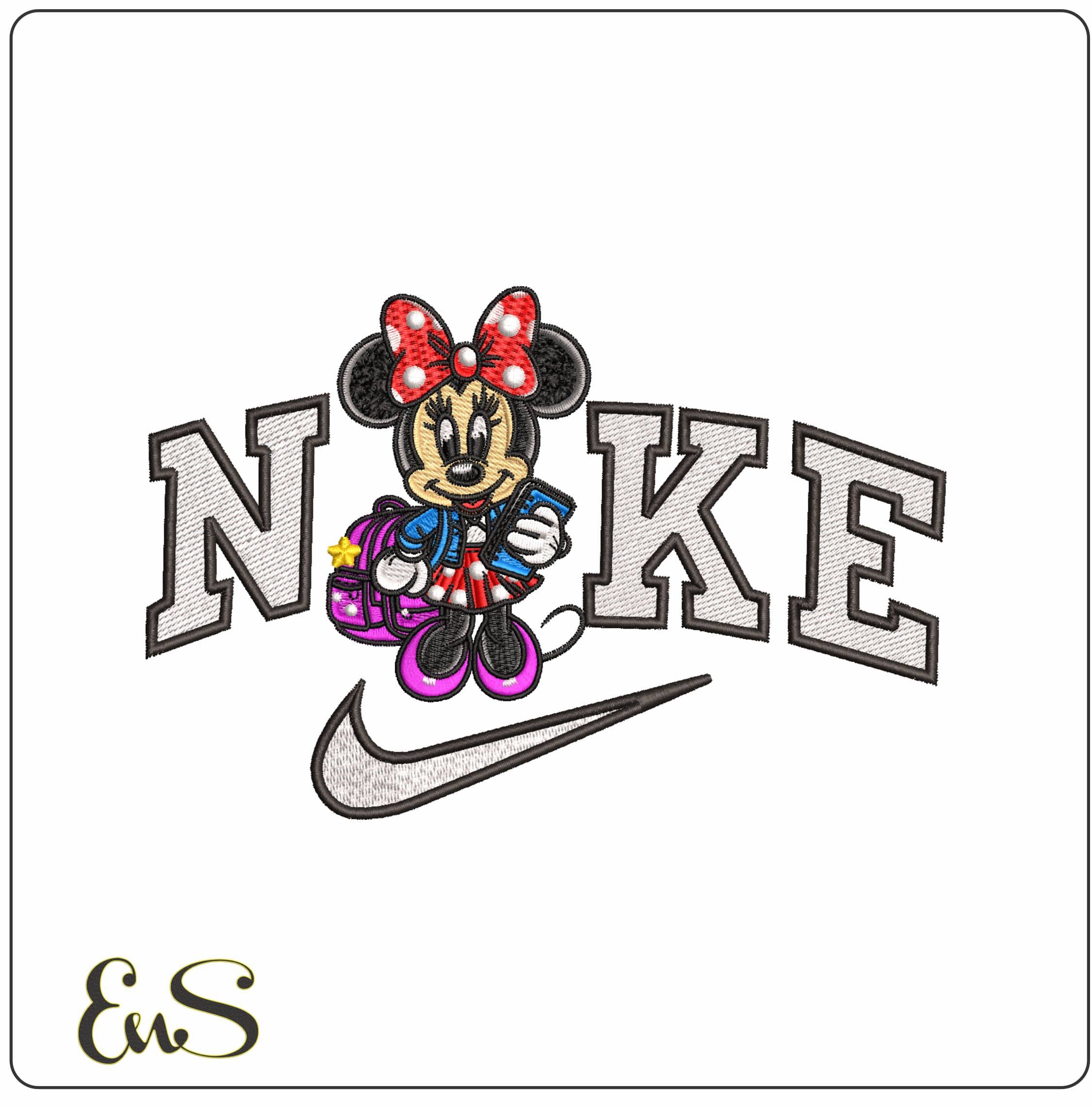 Nike Minnie Mouse Ready for School- Elegant embroidery design file - instant download