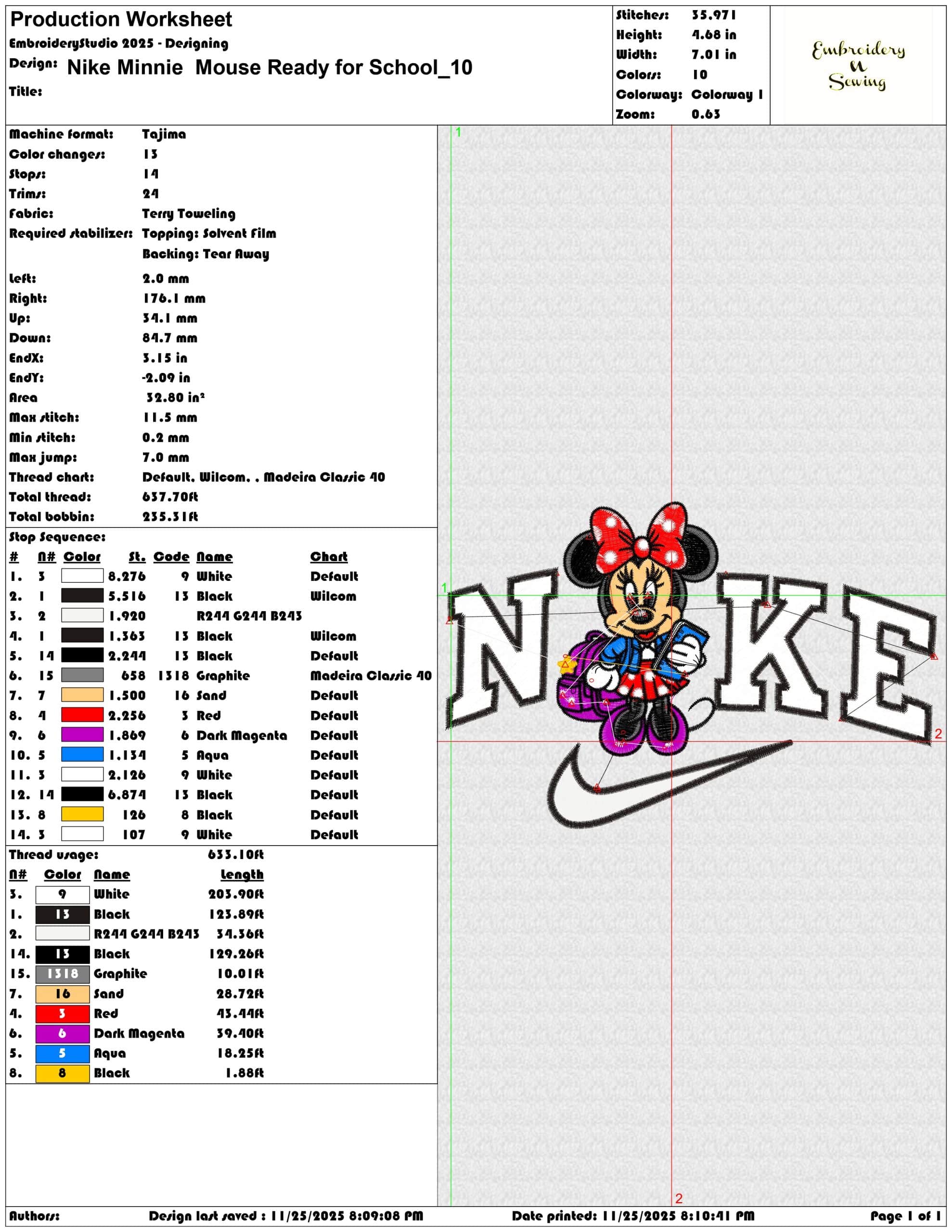 Nike Minnie Mouse Ready for School- Elegant embroidery design file - instant download — view 3